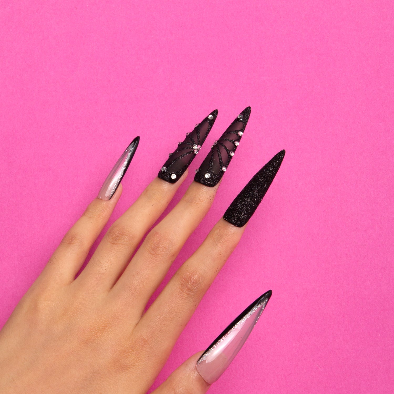 Dancing Spirit Black Handmade Stiletto Nails H79