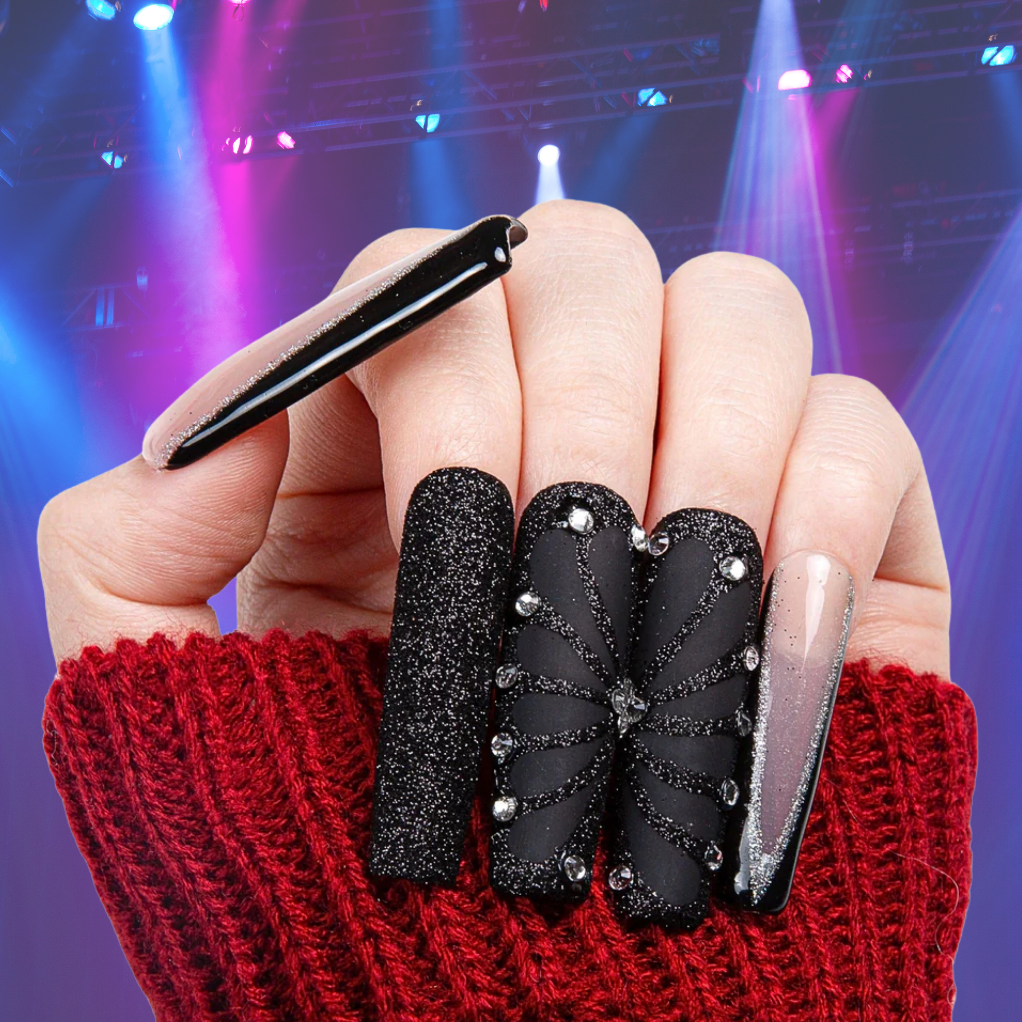 Dancing Spirit Black Handmade Nails H79