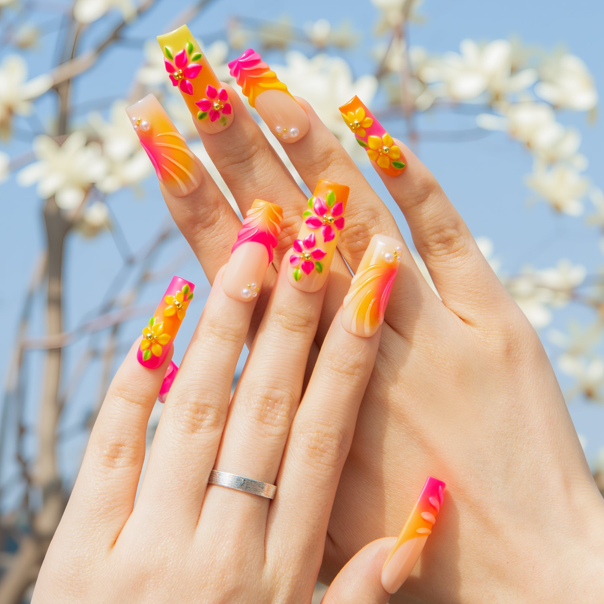 Tangerine Hour Handmade Square Nails H790 RTS