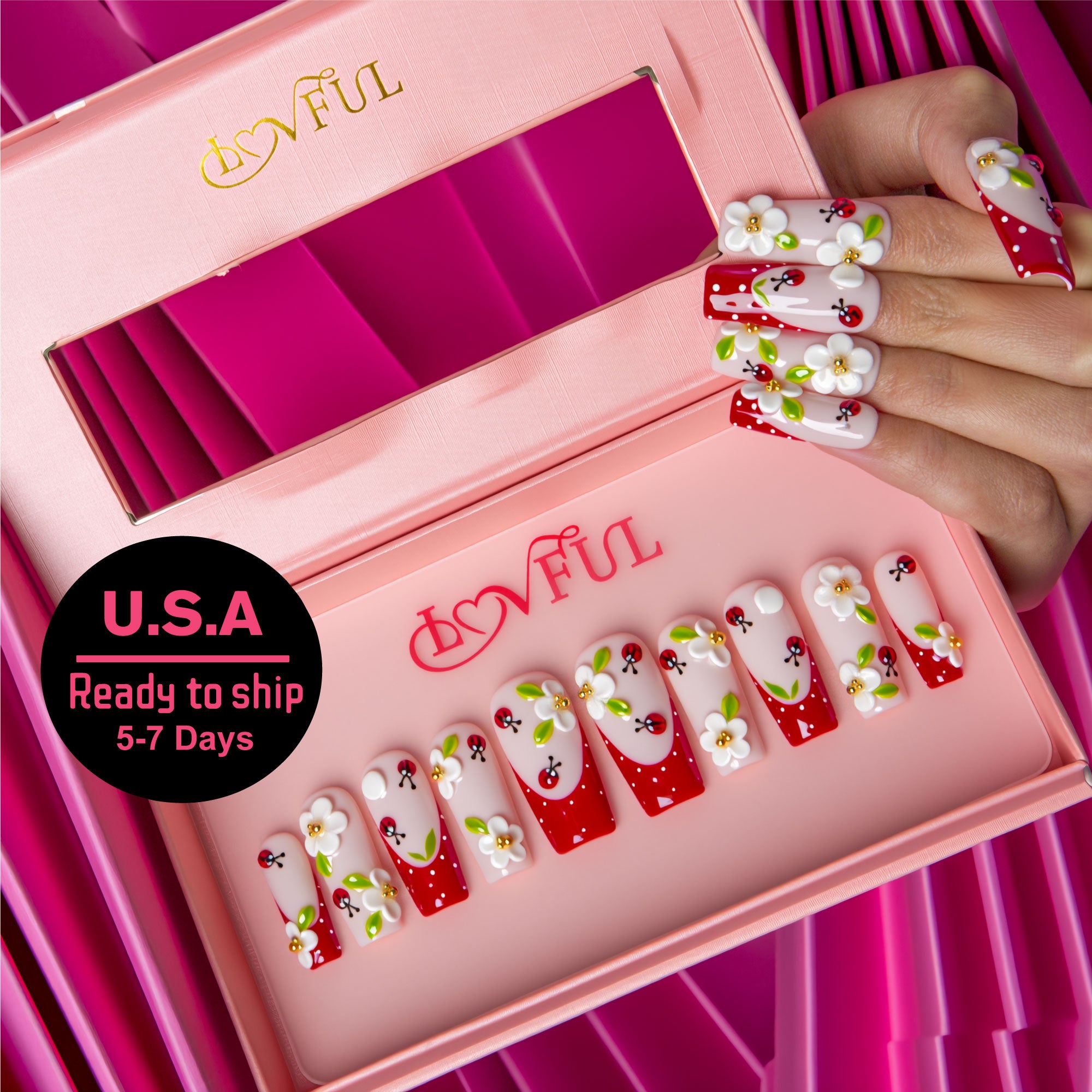 Spring Whispers Handmade Square Nails H792 RTS