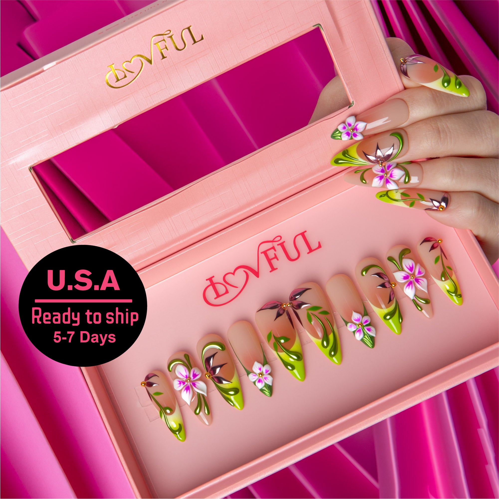 Meadow Grace Handmade Stiletto Nails H793 RTS