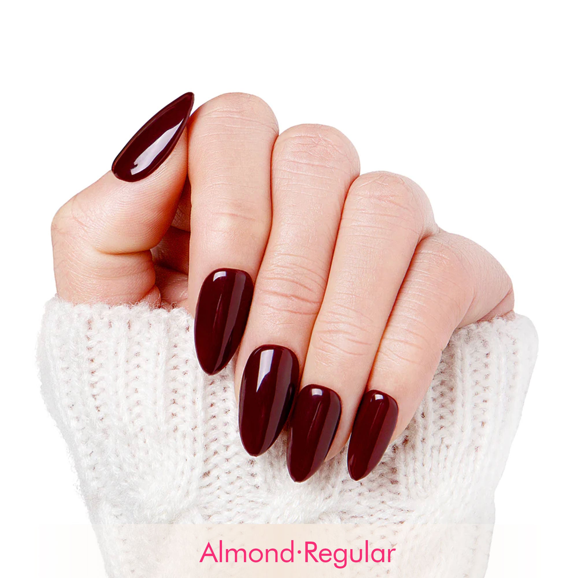 Burgundy Wine Pure Color Handmade Nails H8