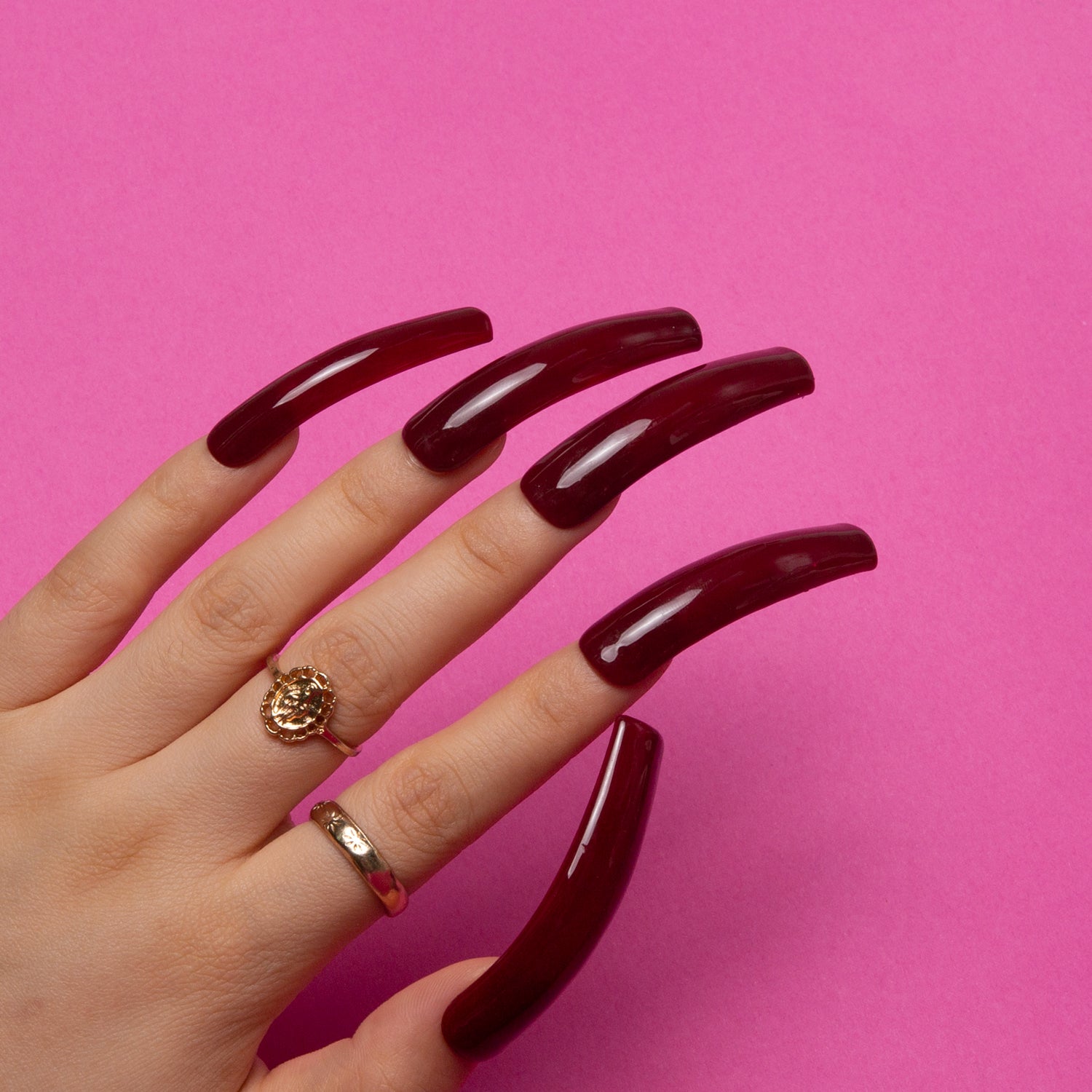 Burgundy Wine Pure Color Handmade Curve Nails H8