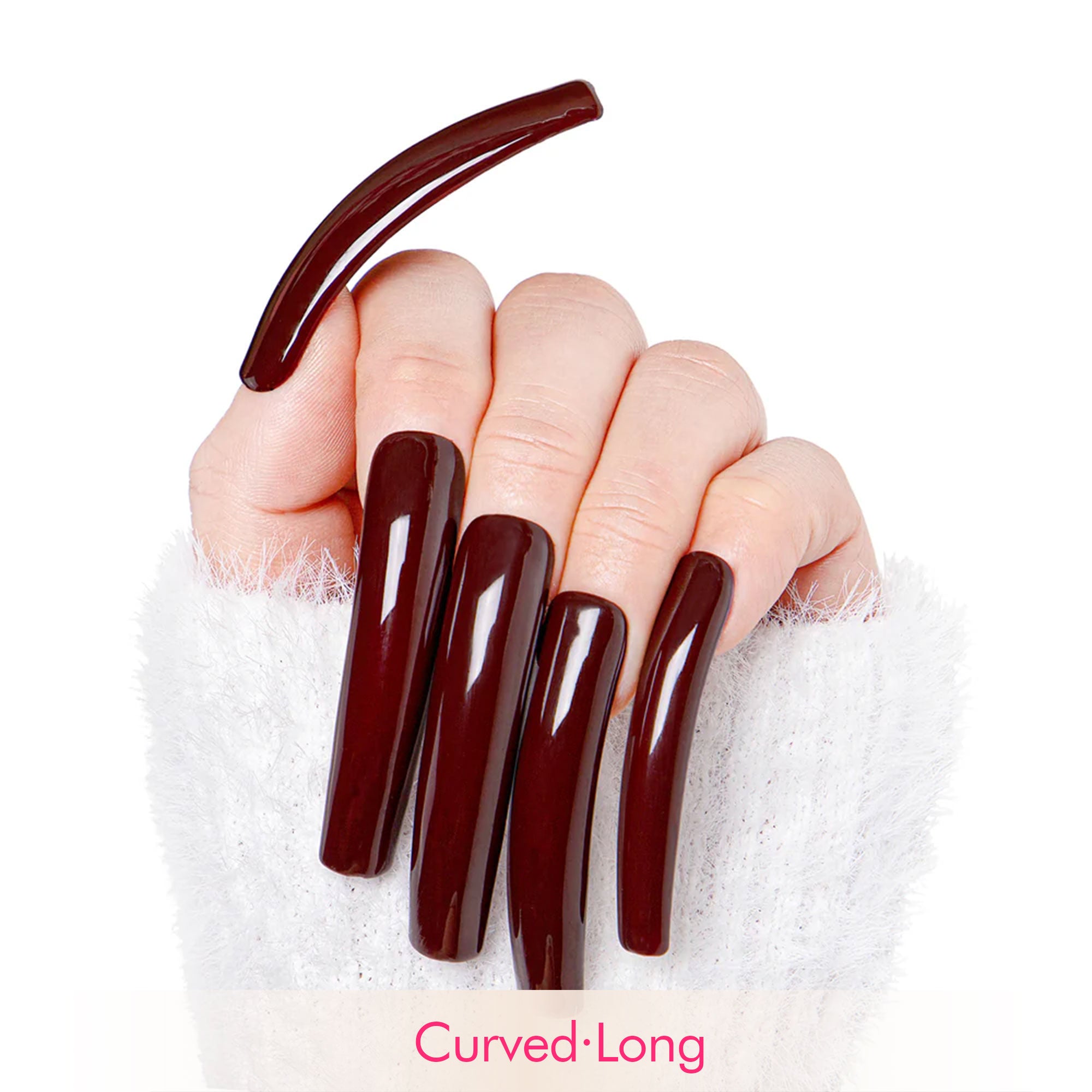 Burgundy Wine Pure Color Handmade Nails H8