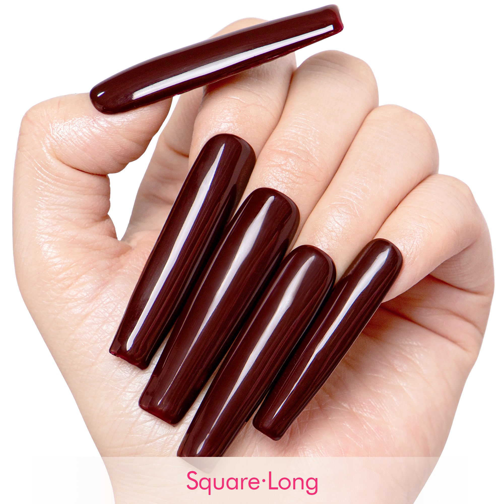 Burgundy Wine Pure Color Handmade Nails H8