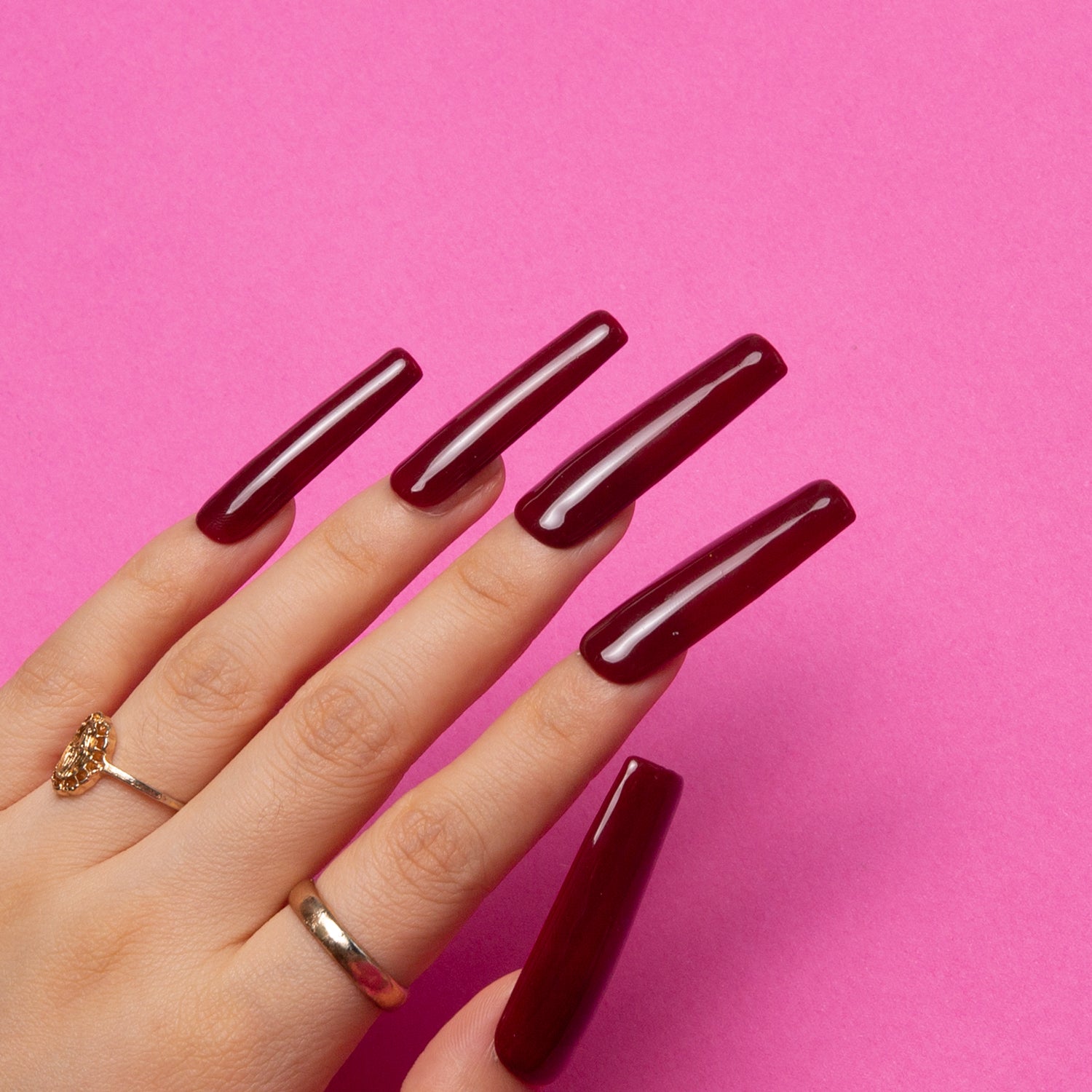 Burgundy Wine Pure Color Square Nails H8