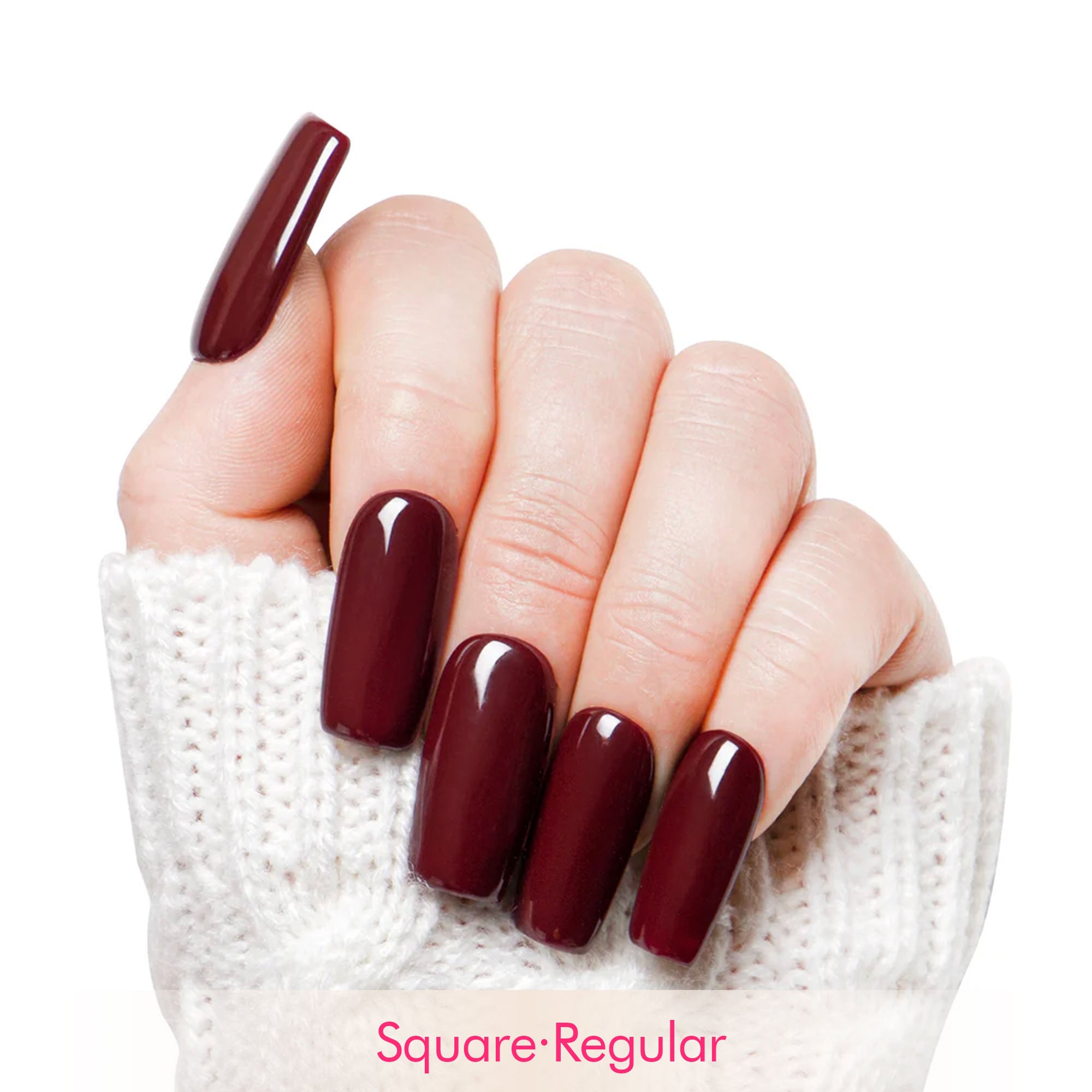 Burgundy Wine Pure Color Handmade Nails H8