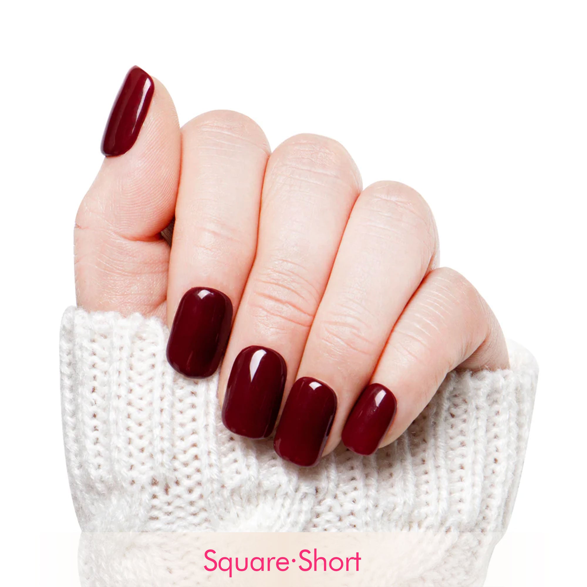 Burgundy Wine Pure Color Handmade Nails H8