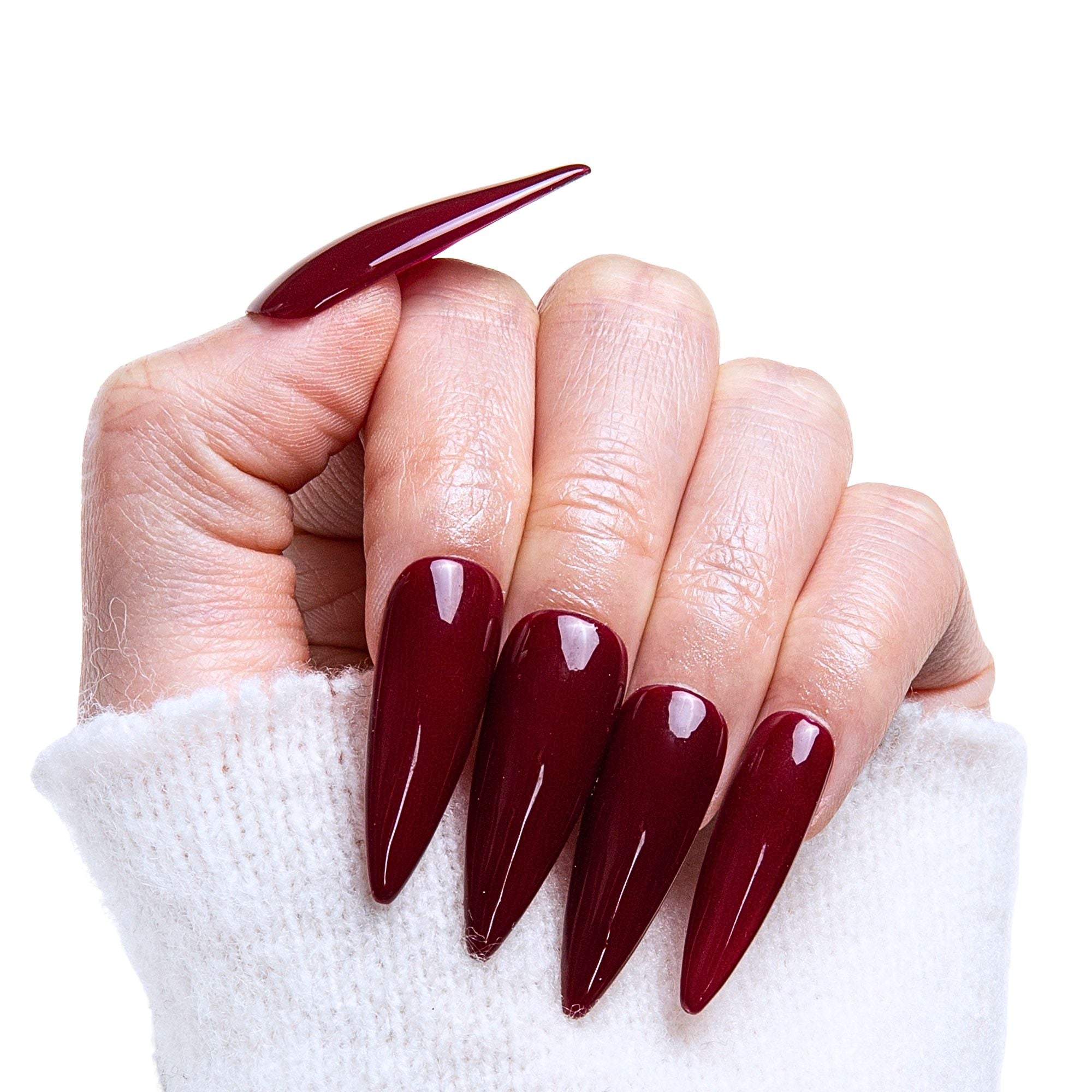 Burgundy Wine Pure Color Handmade Nails H8