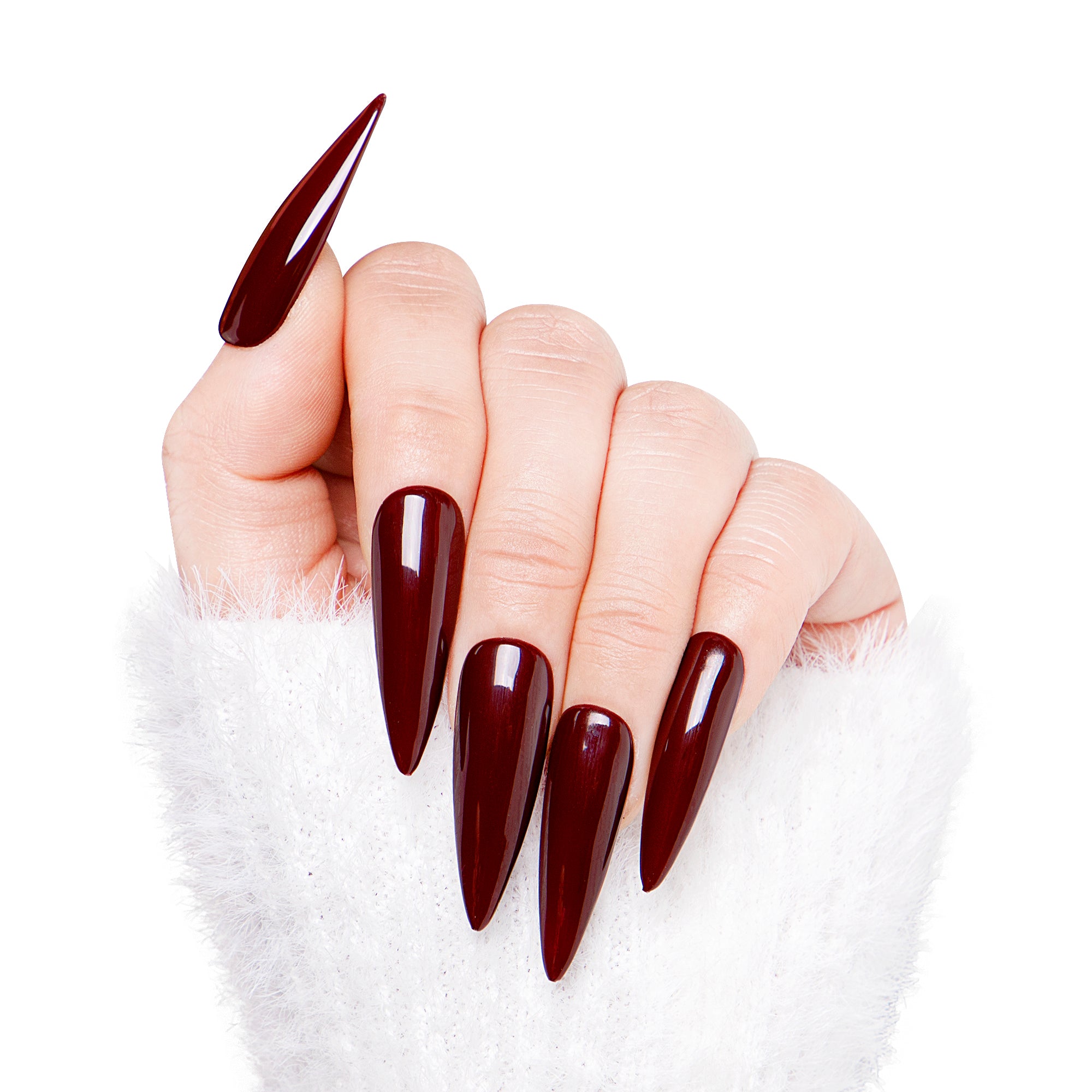 Burgundy Wine Pure Color Handmade Nails H8