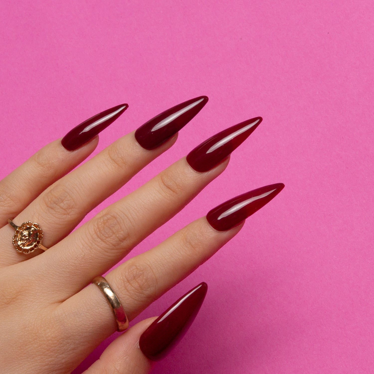 Burgundy Wine Pure Color Handmade Stiletto Nails H8