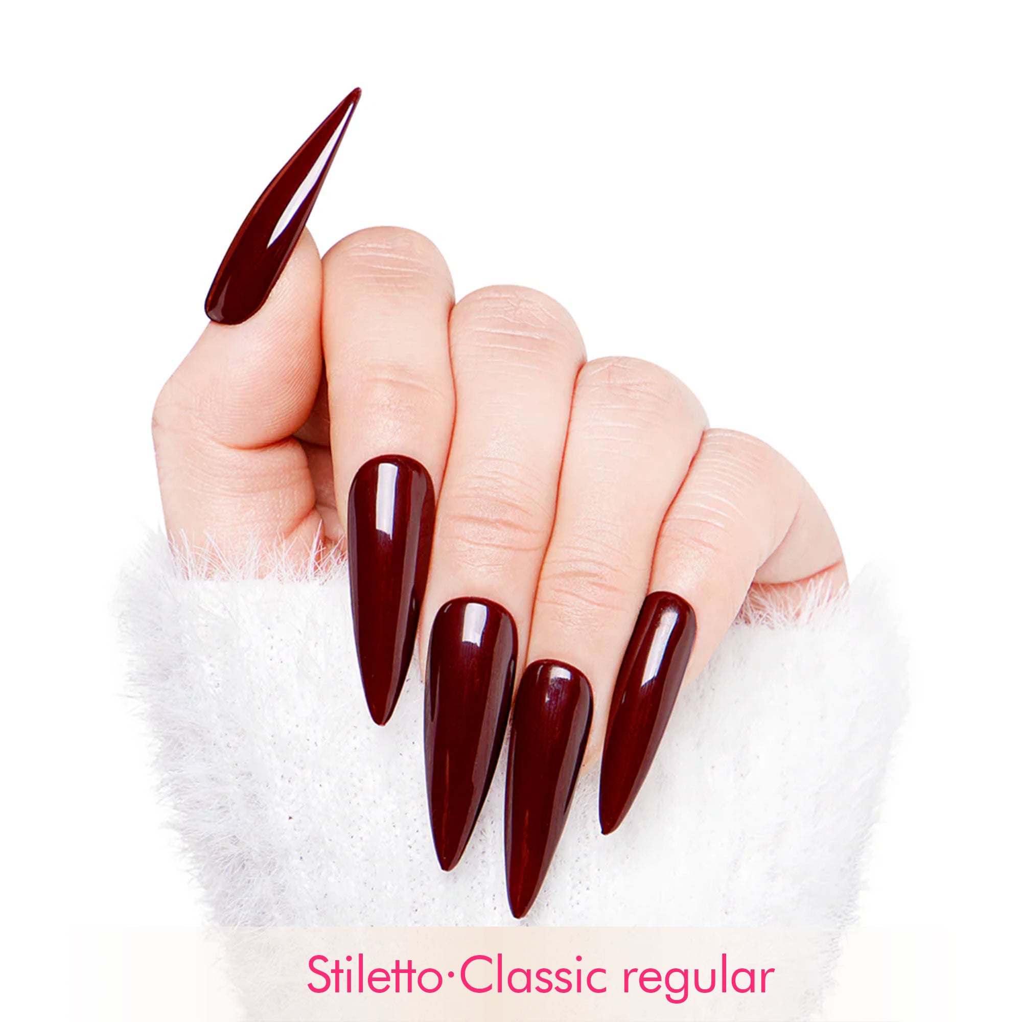 Burgundy Wine Pure Color Handmade Nails H8