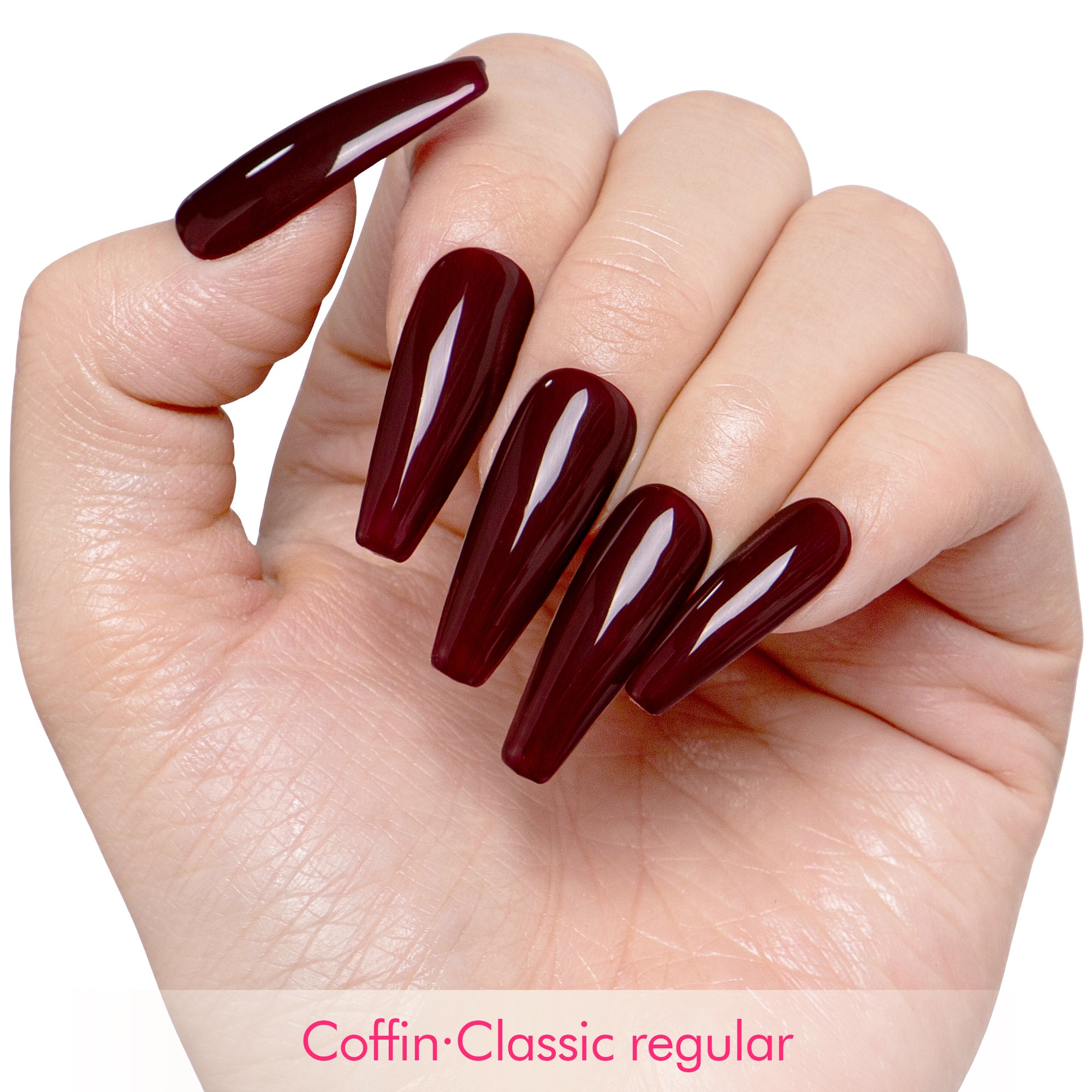 Burgundy Wine Pure Color Handmade Nails H8