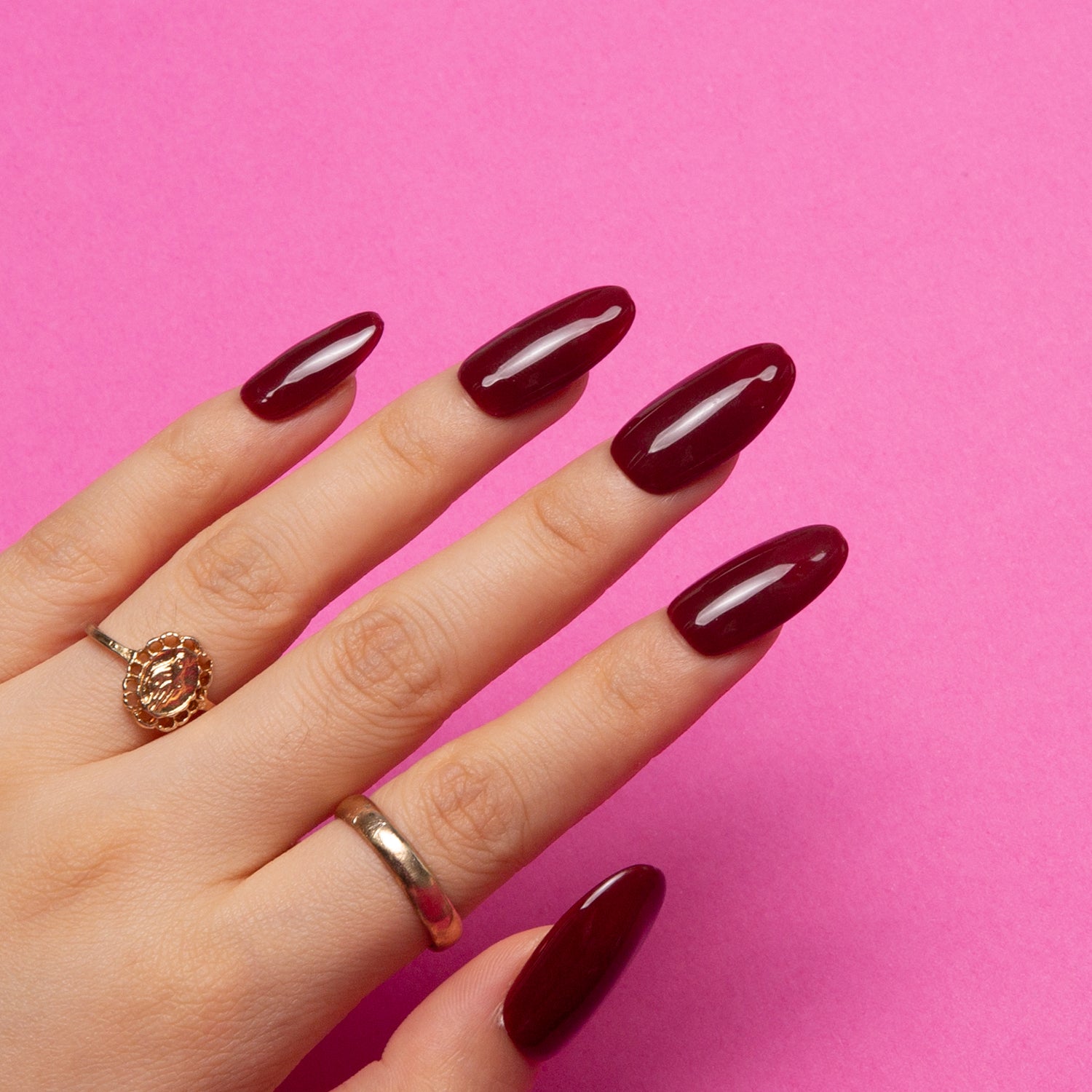 Burgundy Wine Pure Color Handmade Round Nails H8