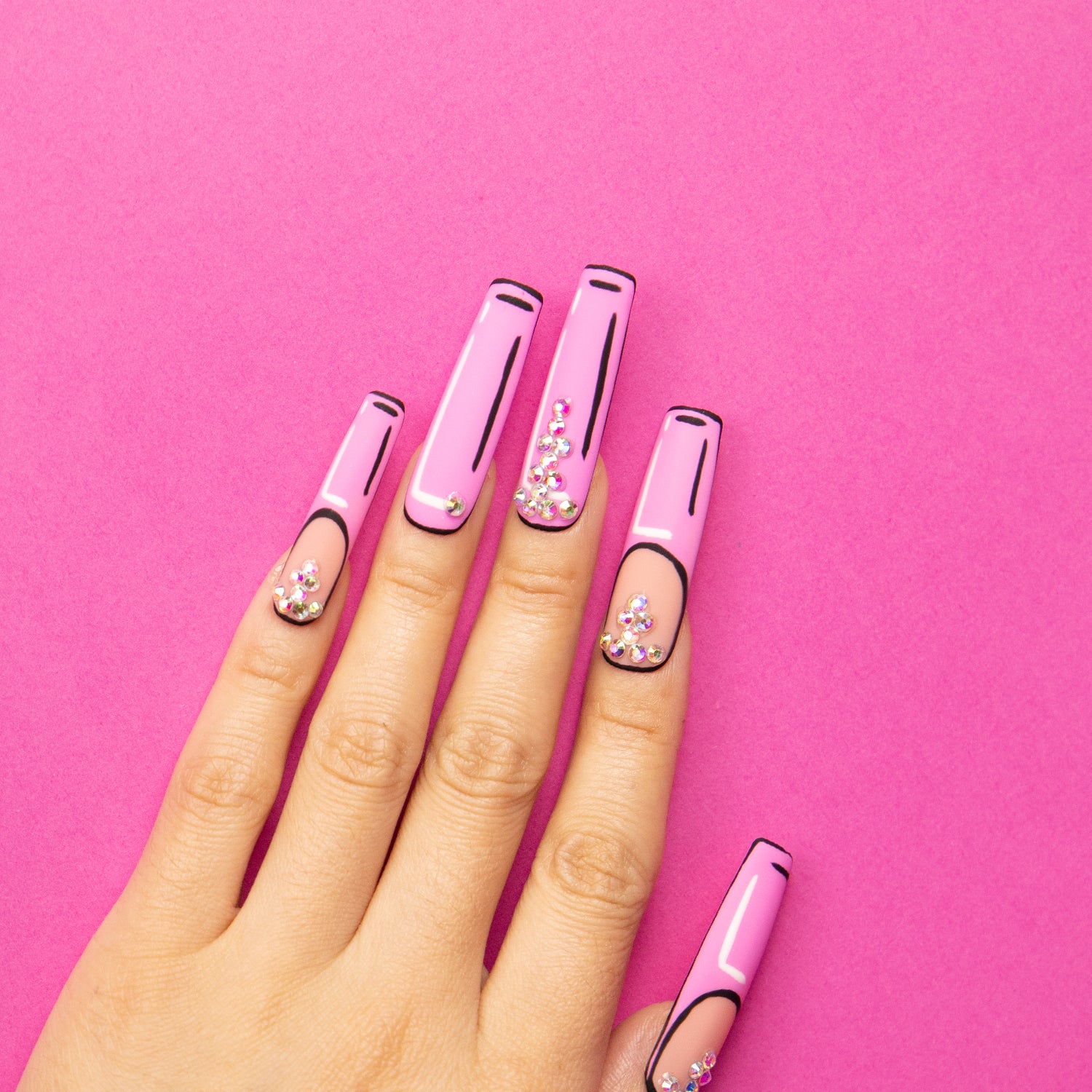 Pop Art French Tip Handmade Square Nails H81