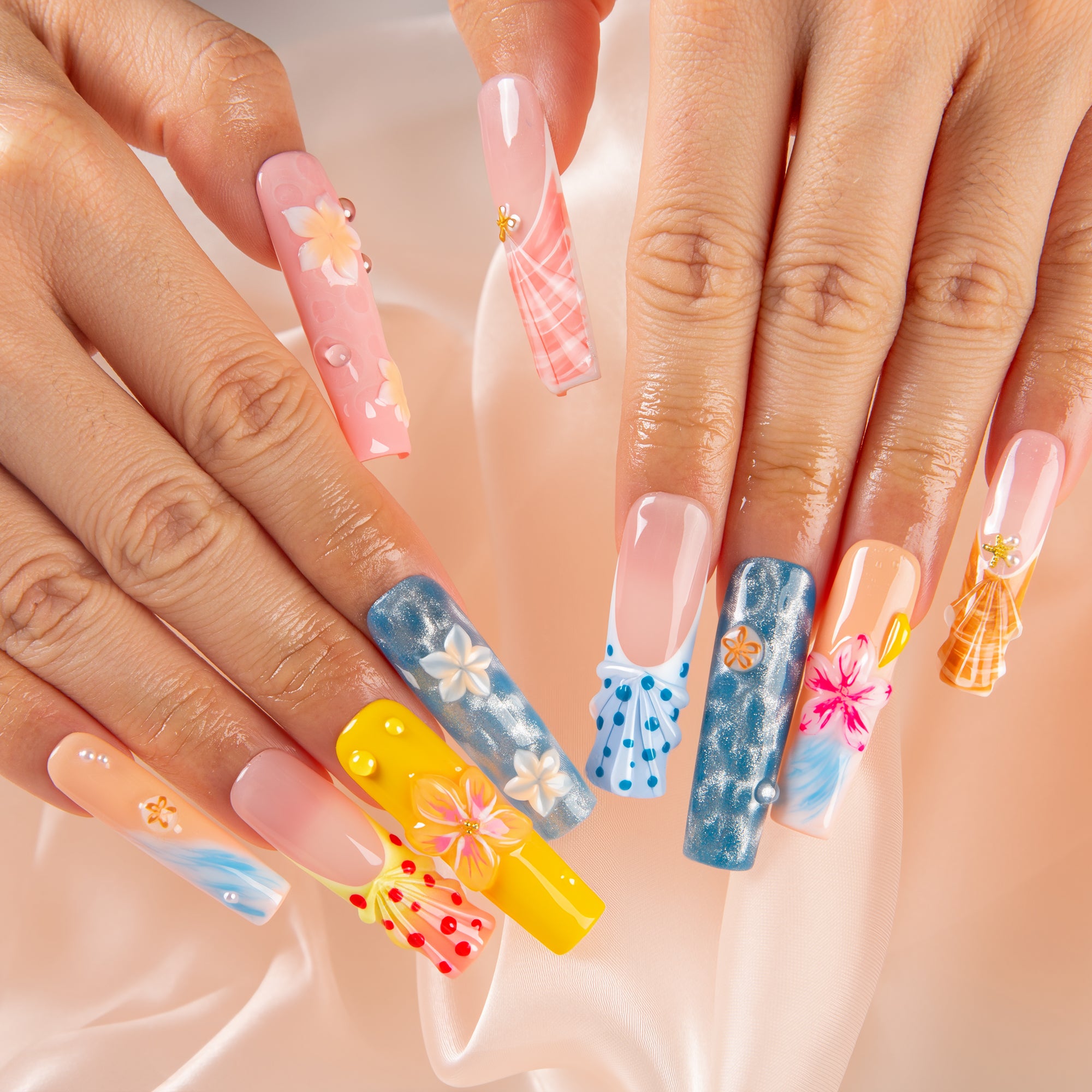 Ocean Blossom Handmade Nails H820