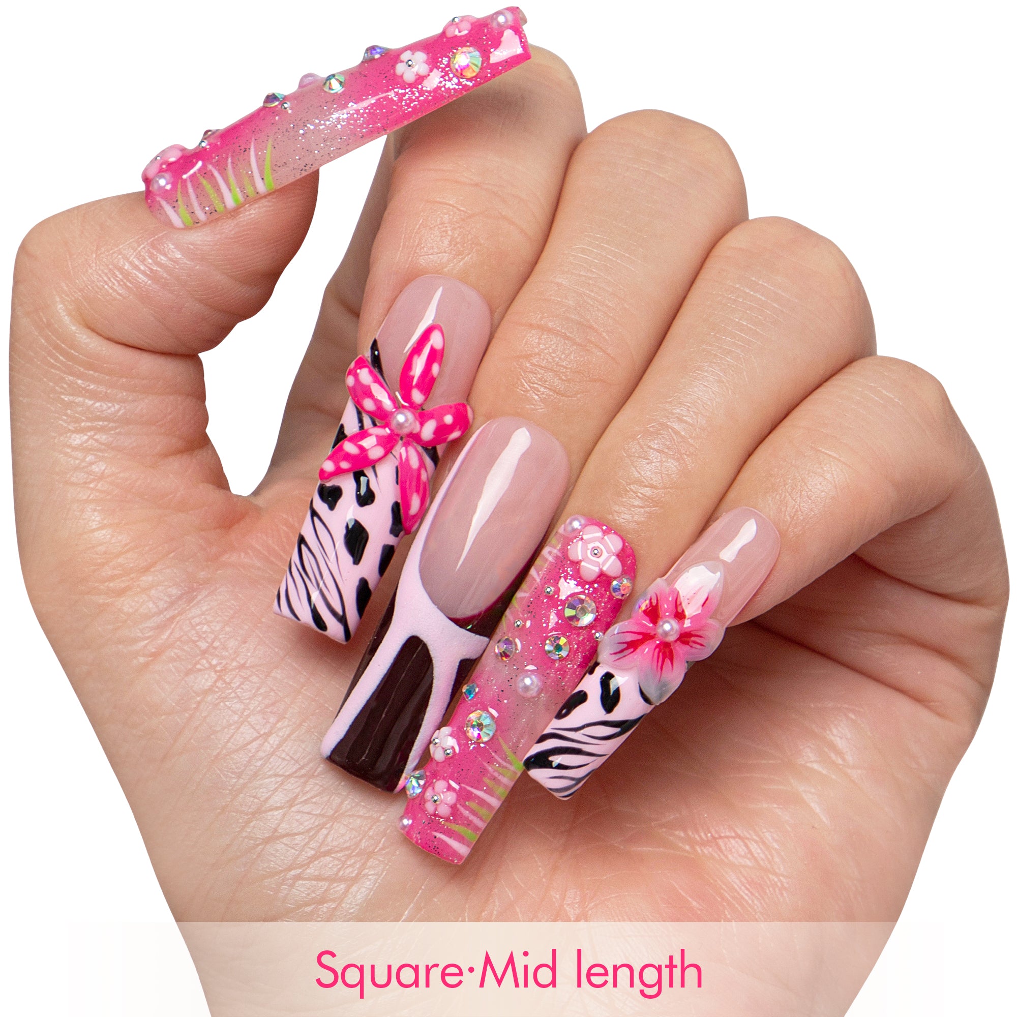 Pink Sparkle Handmade Nails H831