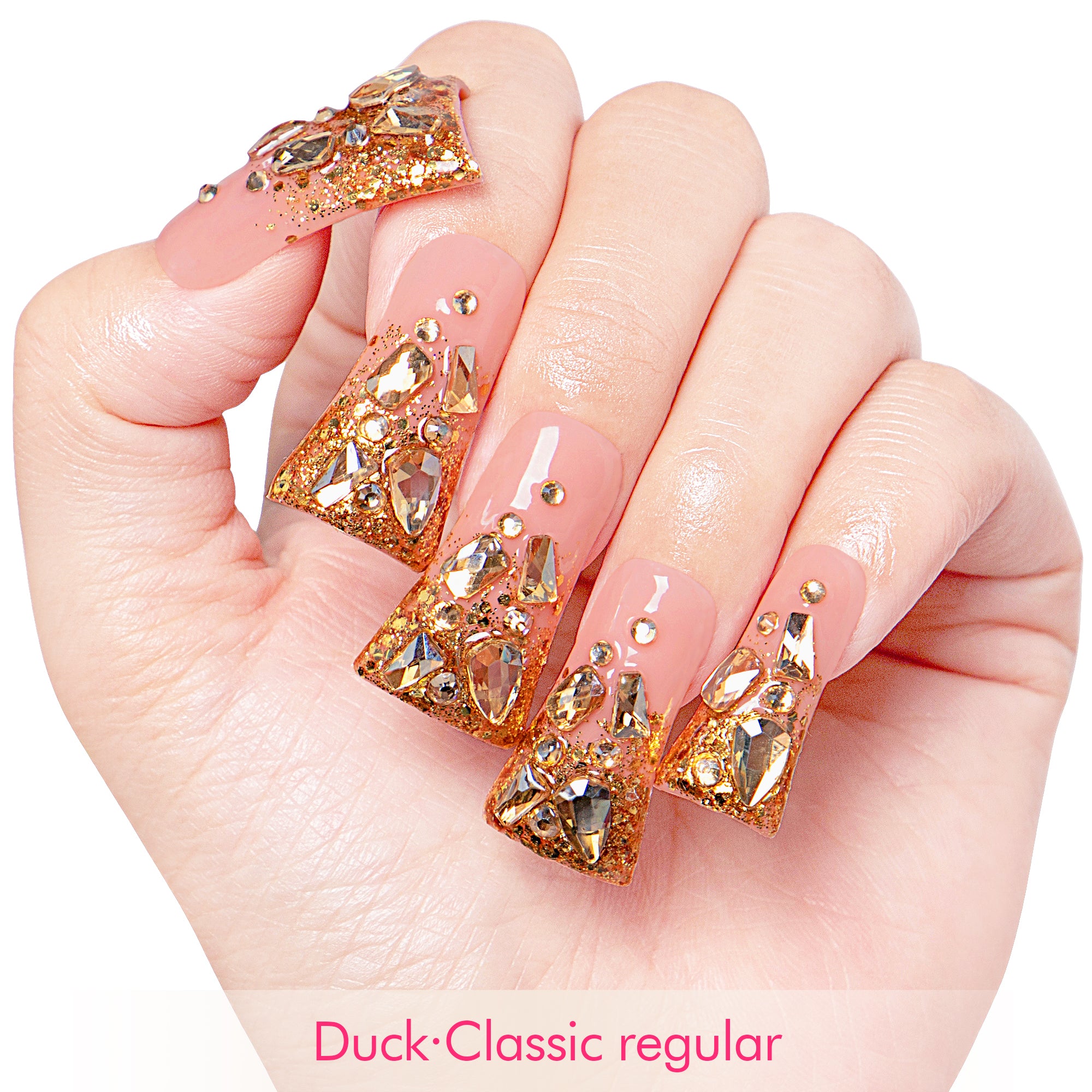 Stardust Gold Rhinestone Handmade Nails H84