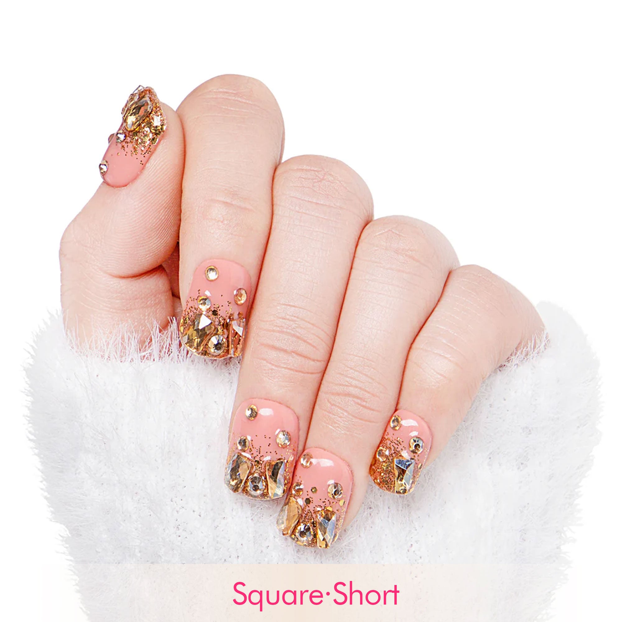 Stardust Gold Rhinestone Handmade Nails H84