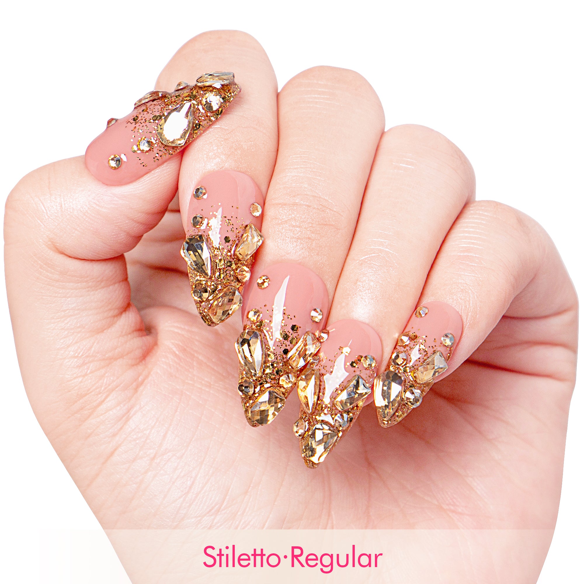 Stardust Gold Rhinestone Handmade Nails H84