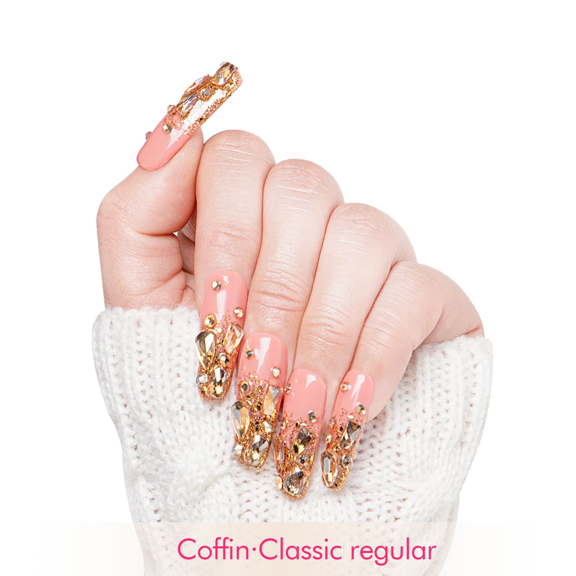 Stardust Gold Rhinestone Handmade Nails H84