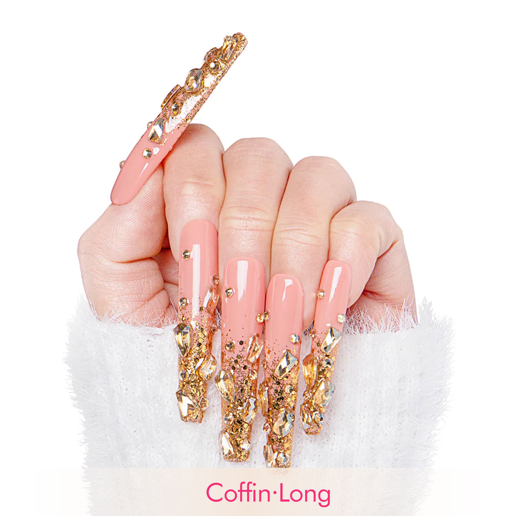 Stardust Gold Rhinestone Handmade Nails H84