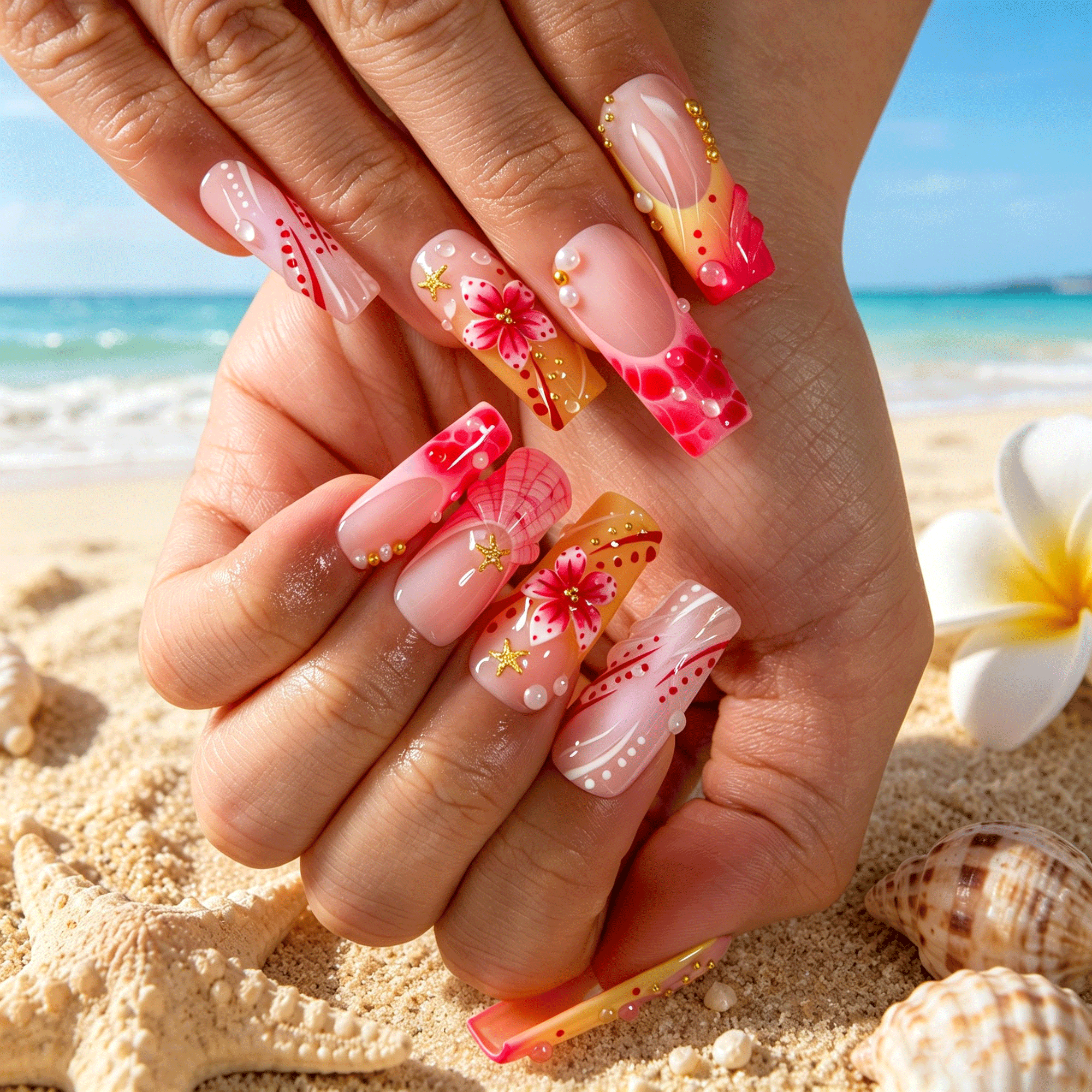 Blushing Floral Handmade Nails H840