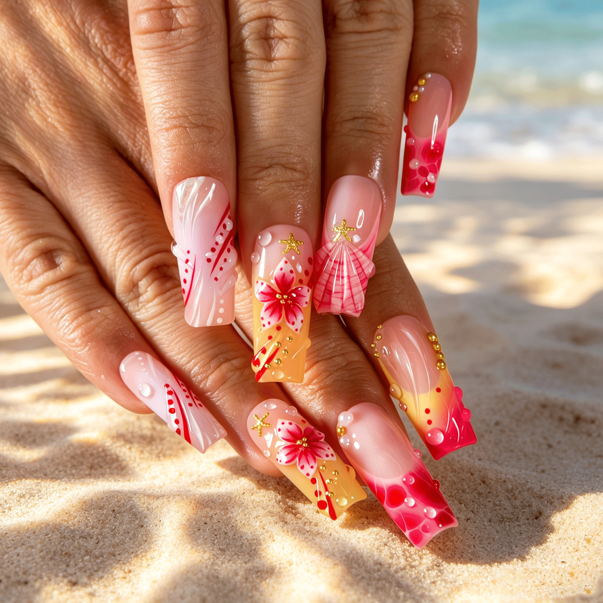 Blushing Floral Handmade Nails H840
