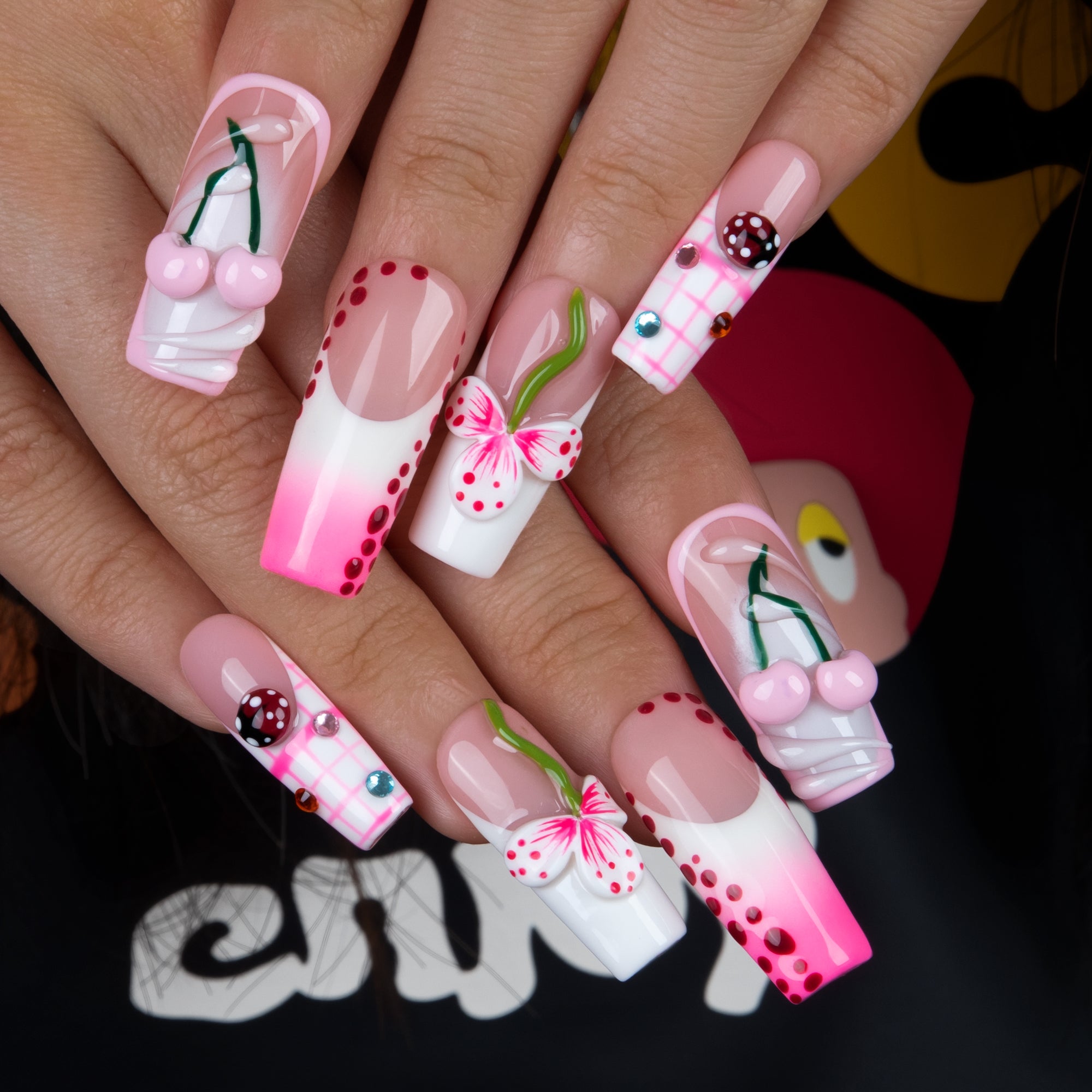 Cherry Picnic Handmade Nails H844