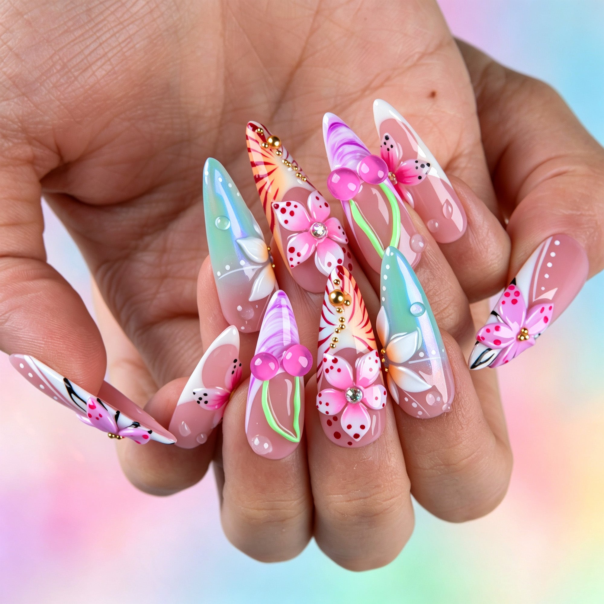 Tropical Cherry Handmade Nails H855