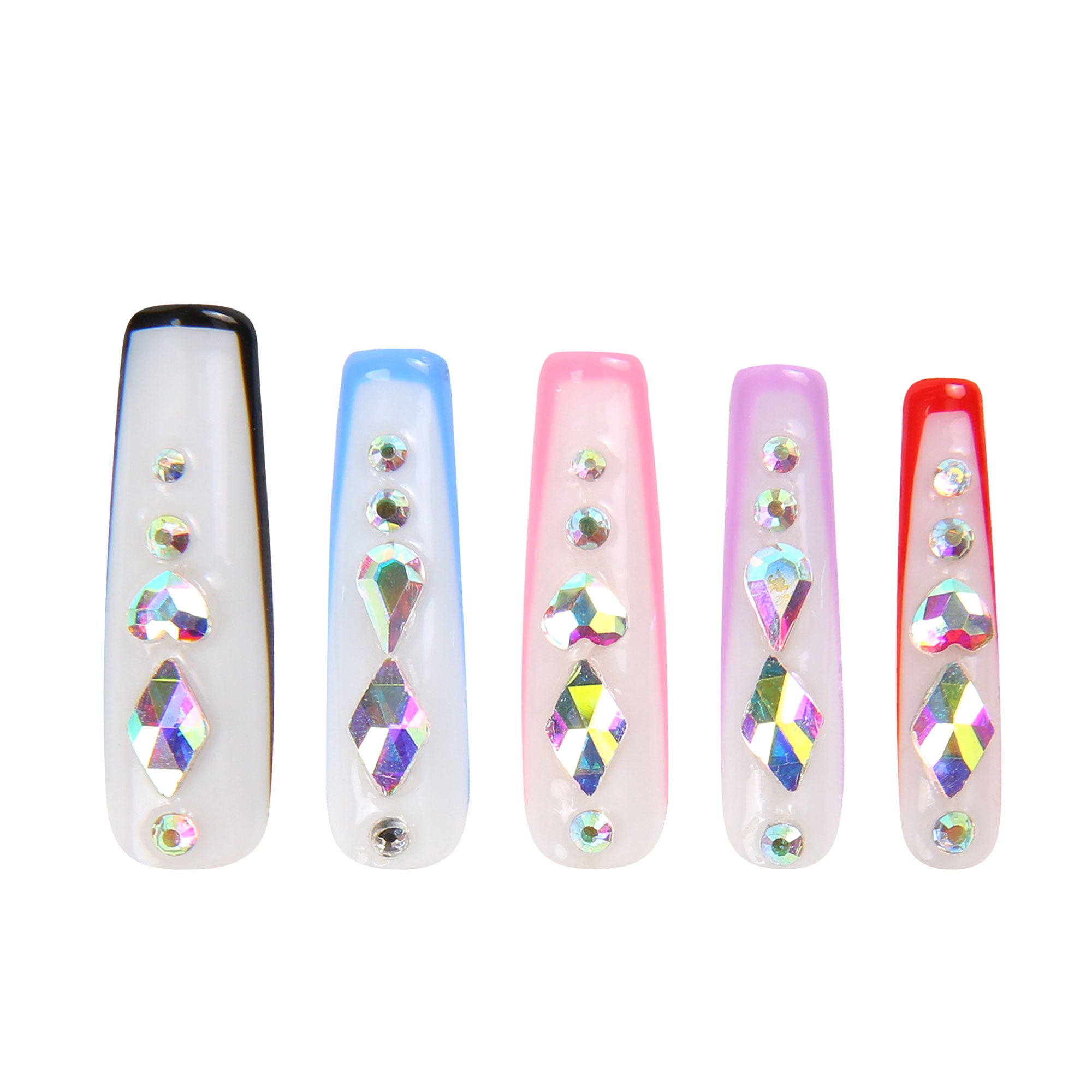 Galaxy Colorful French Tip Handmade Nails H86