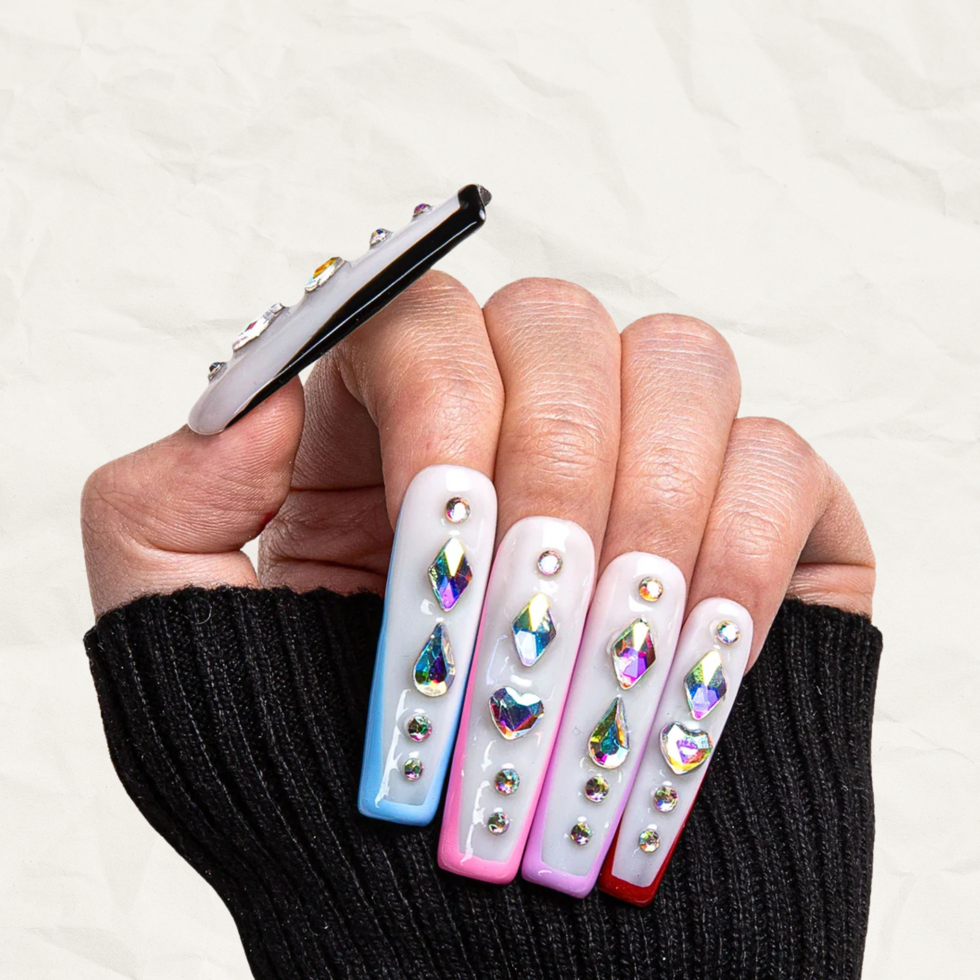 Galaxy Colorful French Tip Handmade Nails H86