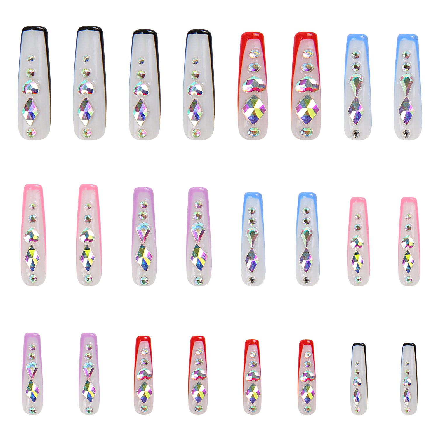 Galaxy Colorful French Tip Handmade Nails 24pcs H86