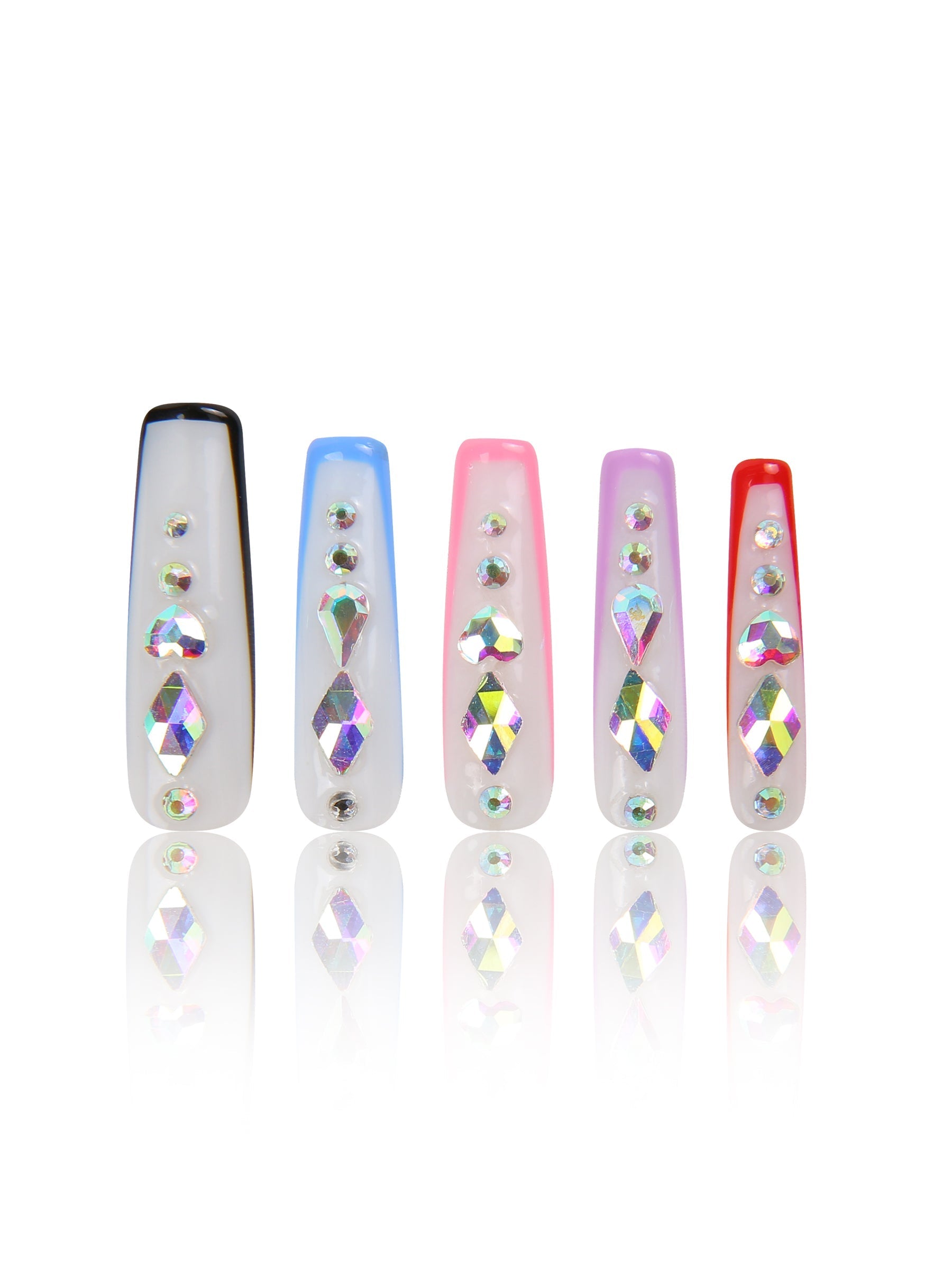 Galaxy Colorful French Tip Handmade Square Nails H86 RTS