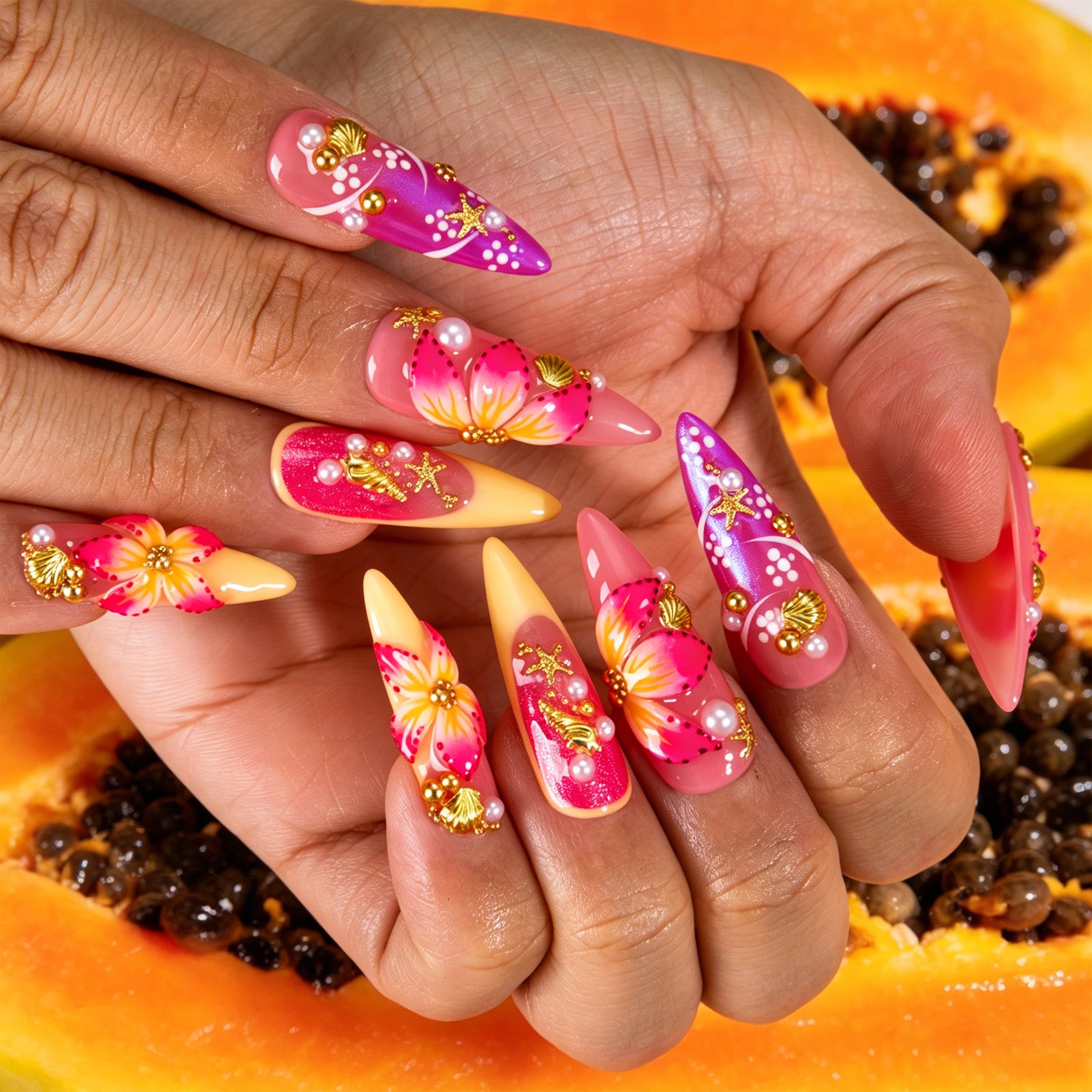 Sunset Hibiscus Handmade Nails H880