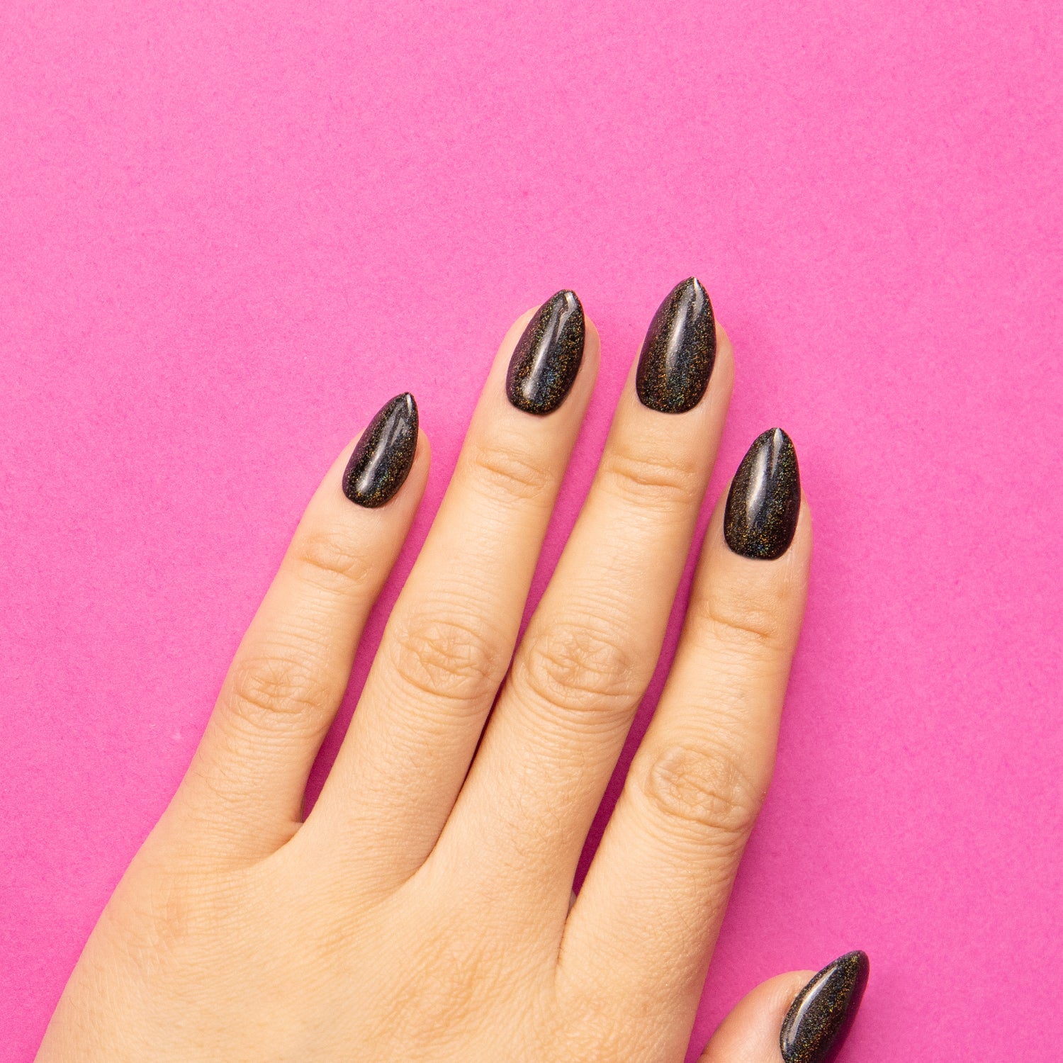 Mirror Black Handmade Almond Nails H9