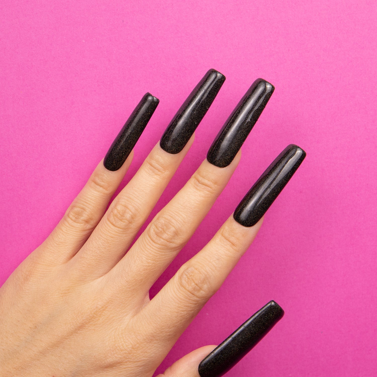 Mirror Black Handmade Square Nails H9