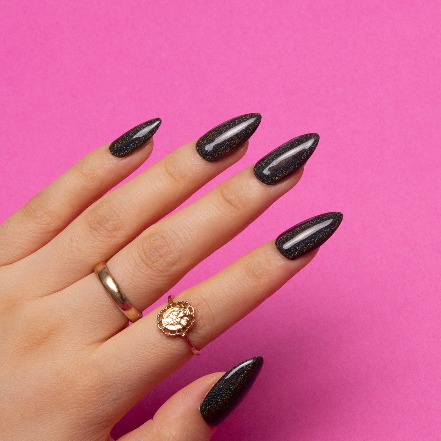 Mirror Black Handmade Almond Nails H9