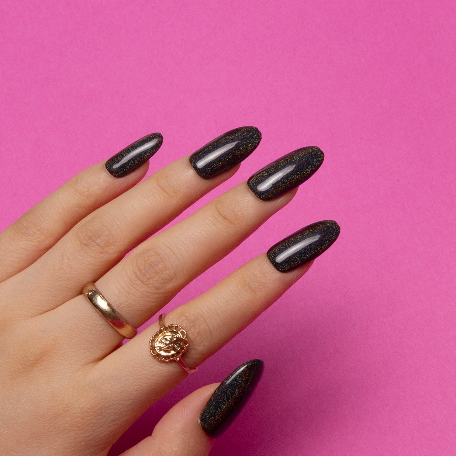 Mirror Black Handmade Round Nails H9