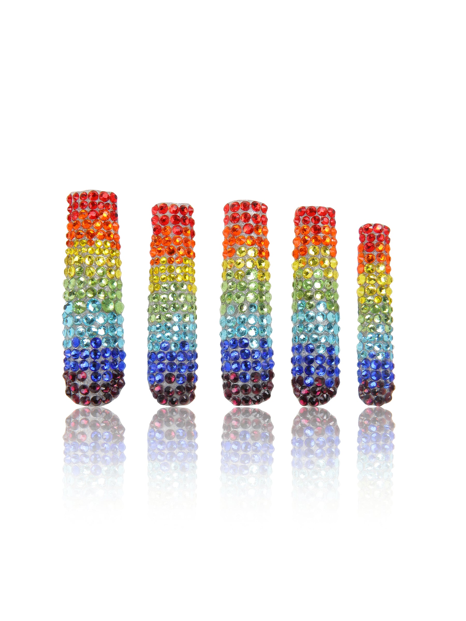 rainbow rhinestone press on nails