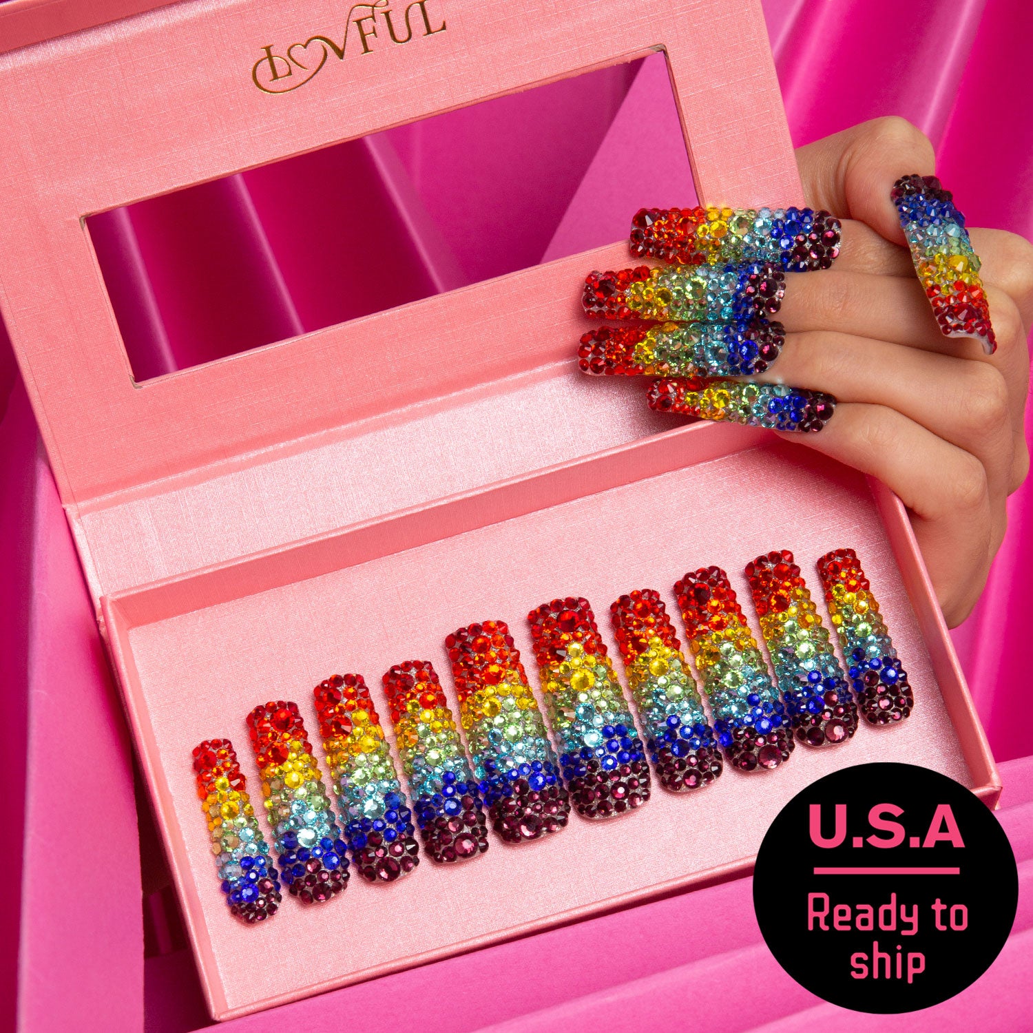 Rainbow Handmade Square Nails H90 RTS