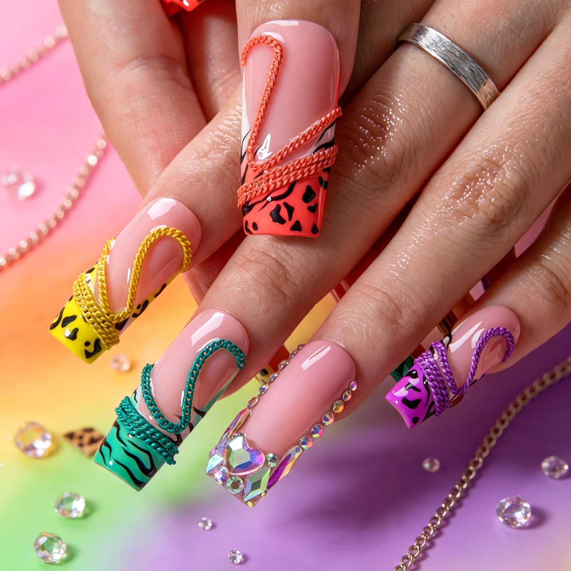 Rainbow Riot Handmade Nails H918