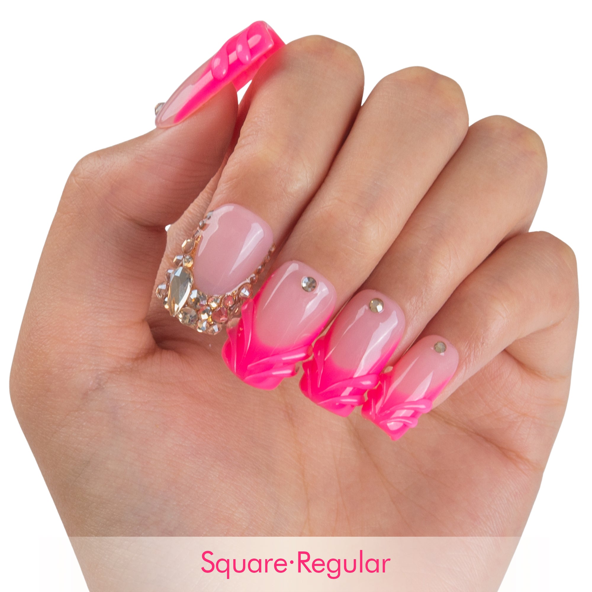 Hot Pink Glow Handmade Nails H920