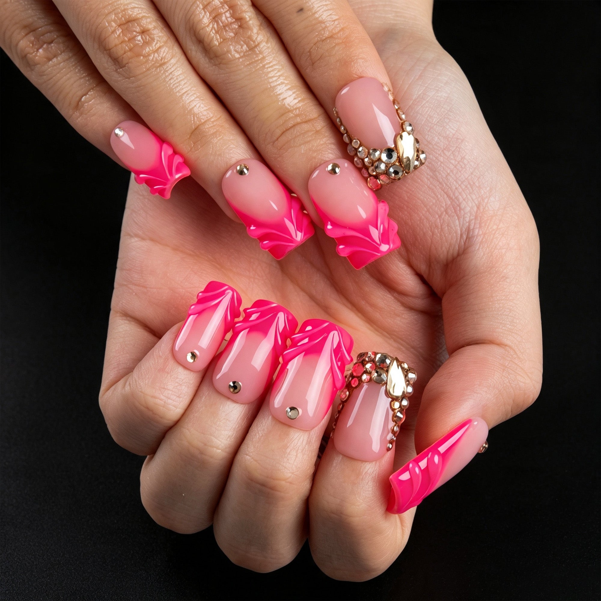 Hot Pink Glow Handmade Nails H920