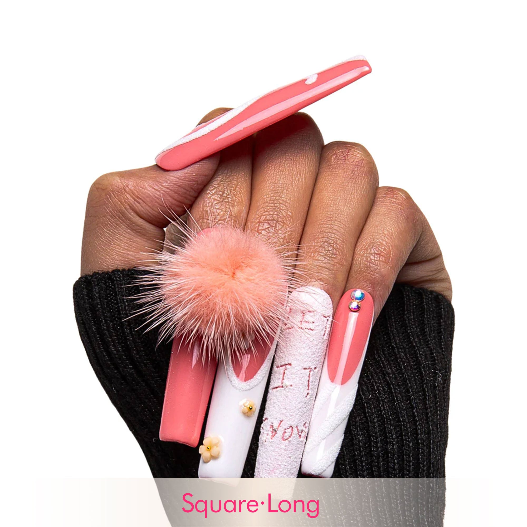 Pom Pom Love Gender Reveal Handmade Nails H93