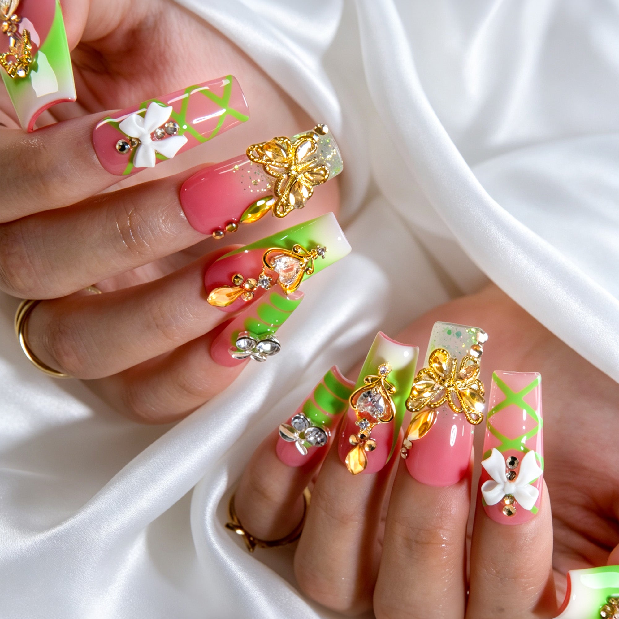 Lime Blossom Handmade Nails H953