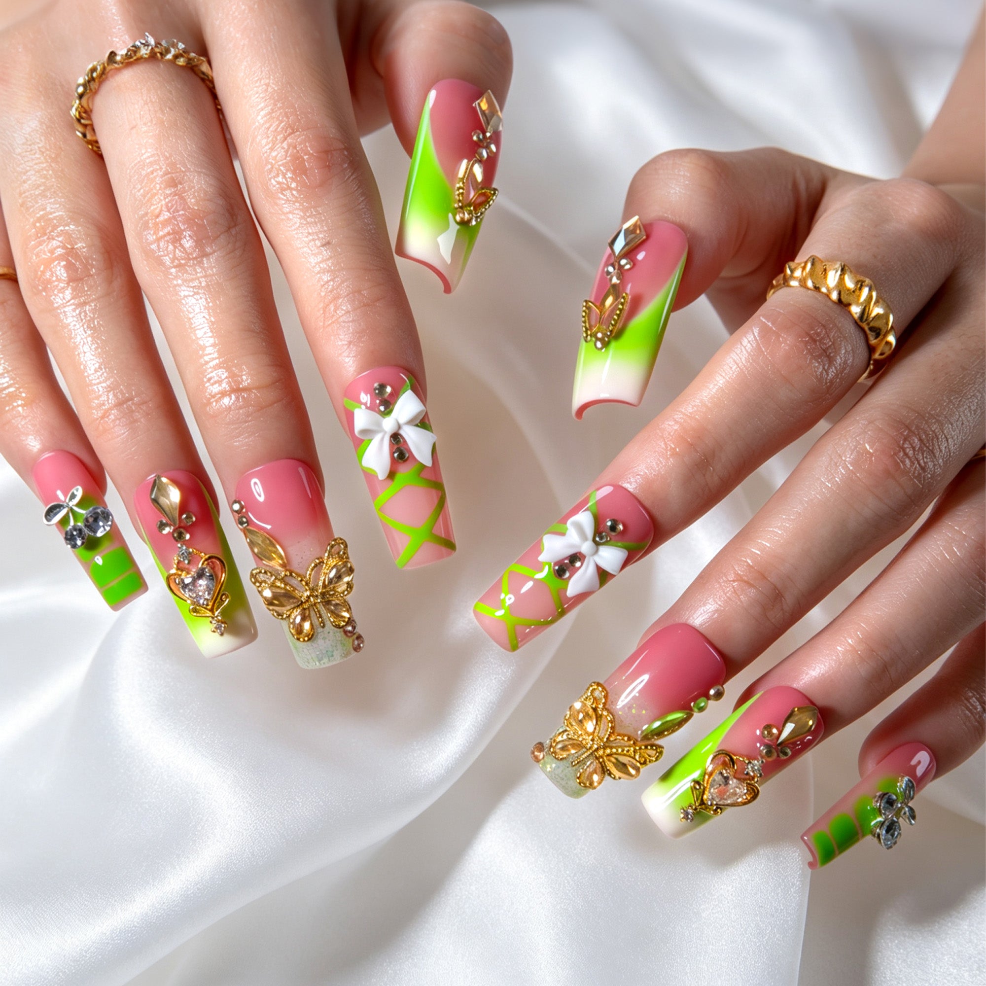 Lime Blossom Handmade Nails H953