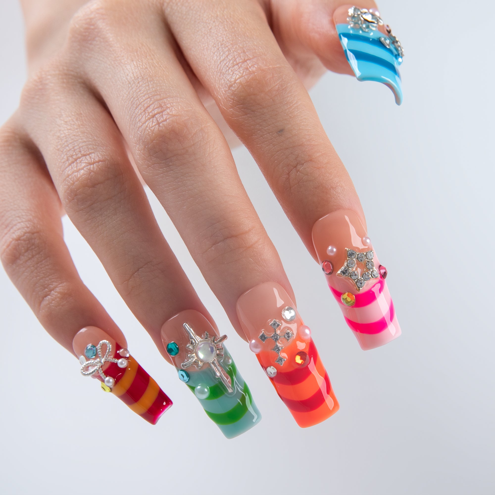 Candy Ribbon Handmade Nails H959