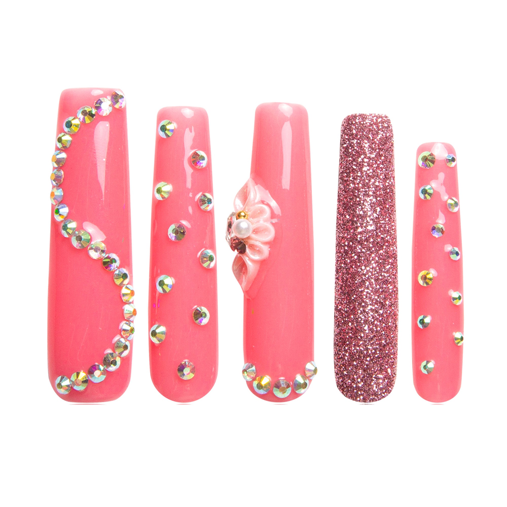 Shimmer Blossom Pink Handmade Nails H96