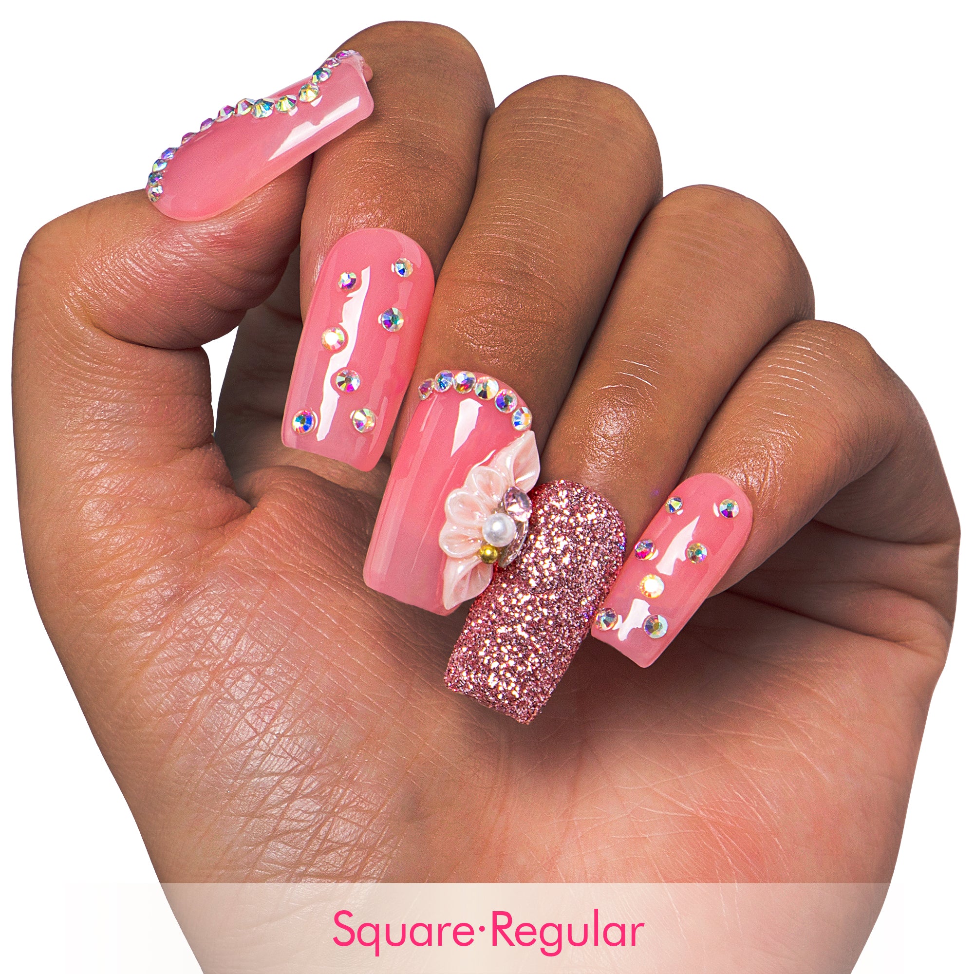 Shimmer Blossom Pink Handmade Nails H96